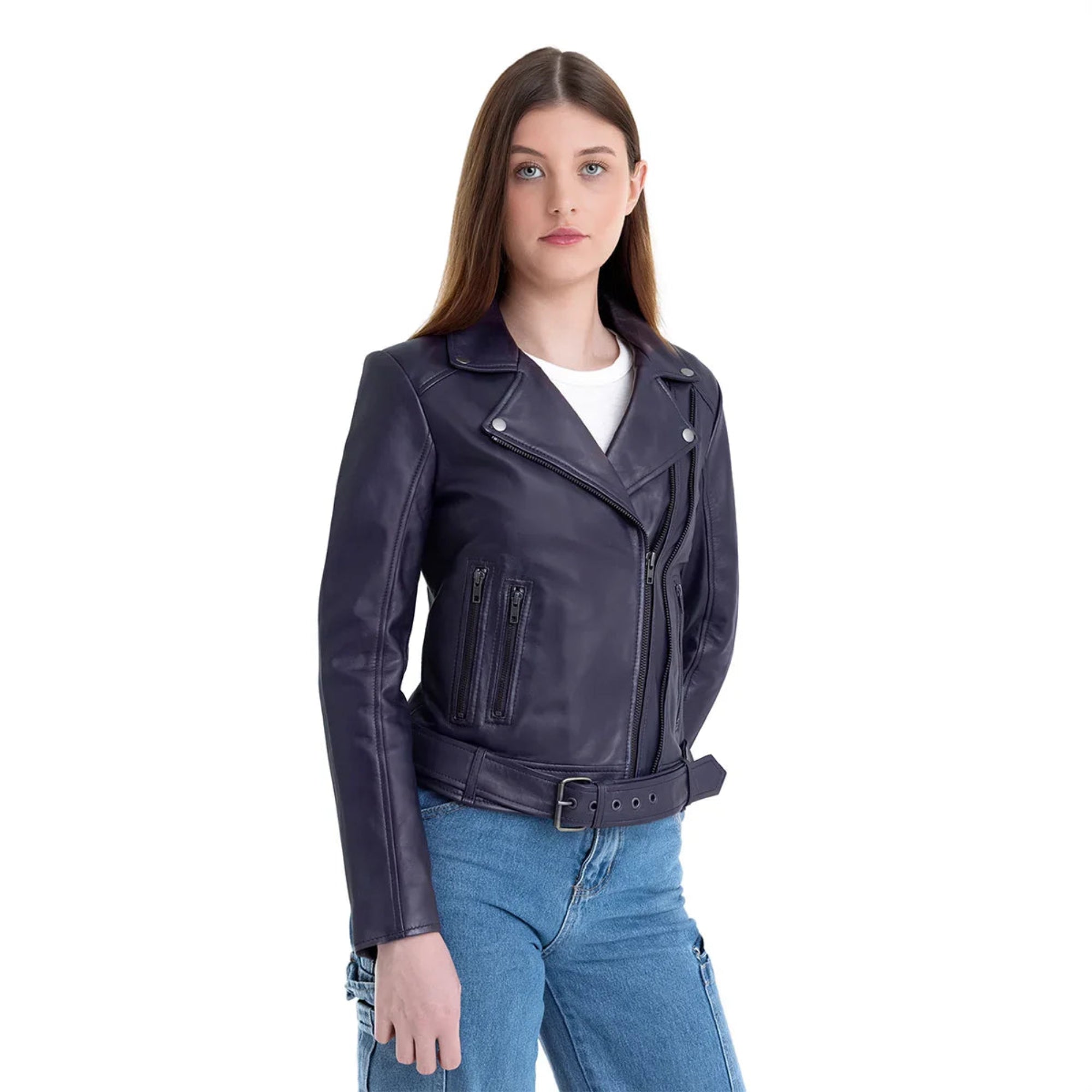 Adeline Women's Leather Jacket FMCo NY Violet XS