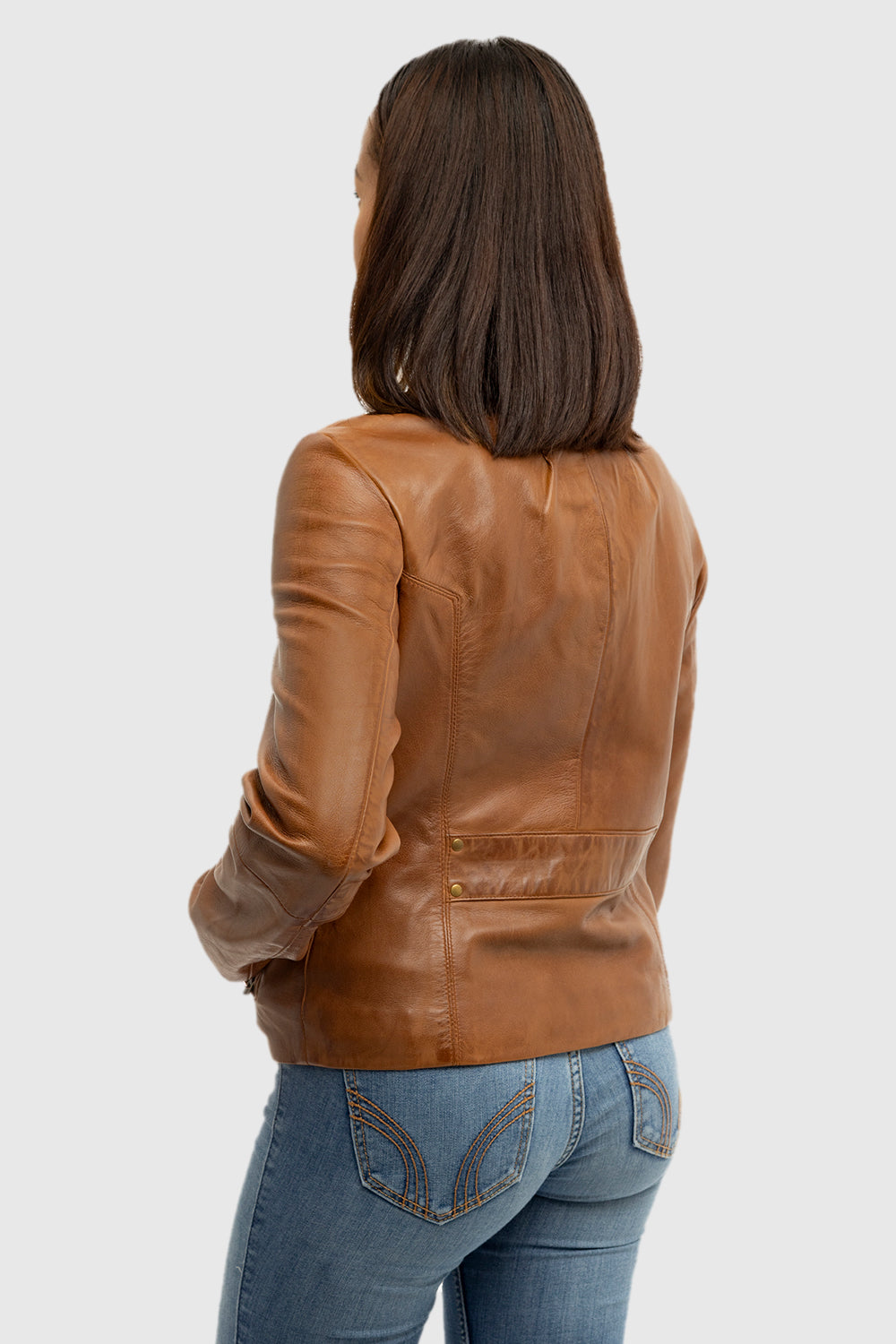 Rexie Womens Fashion Leather Jacket Dark Cognac Women's Leather Jacket Whet Blu NYC