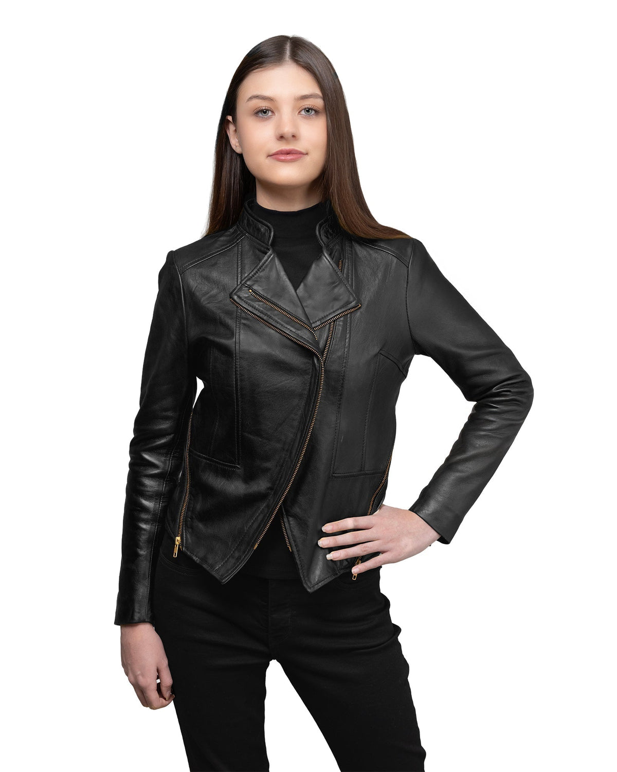 Claire Women's Leather Jacket FMCo NY Black XS