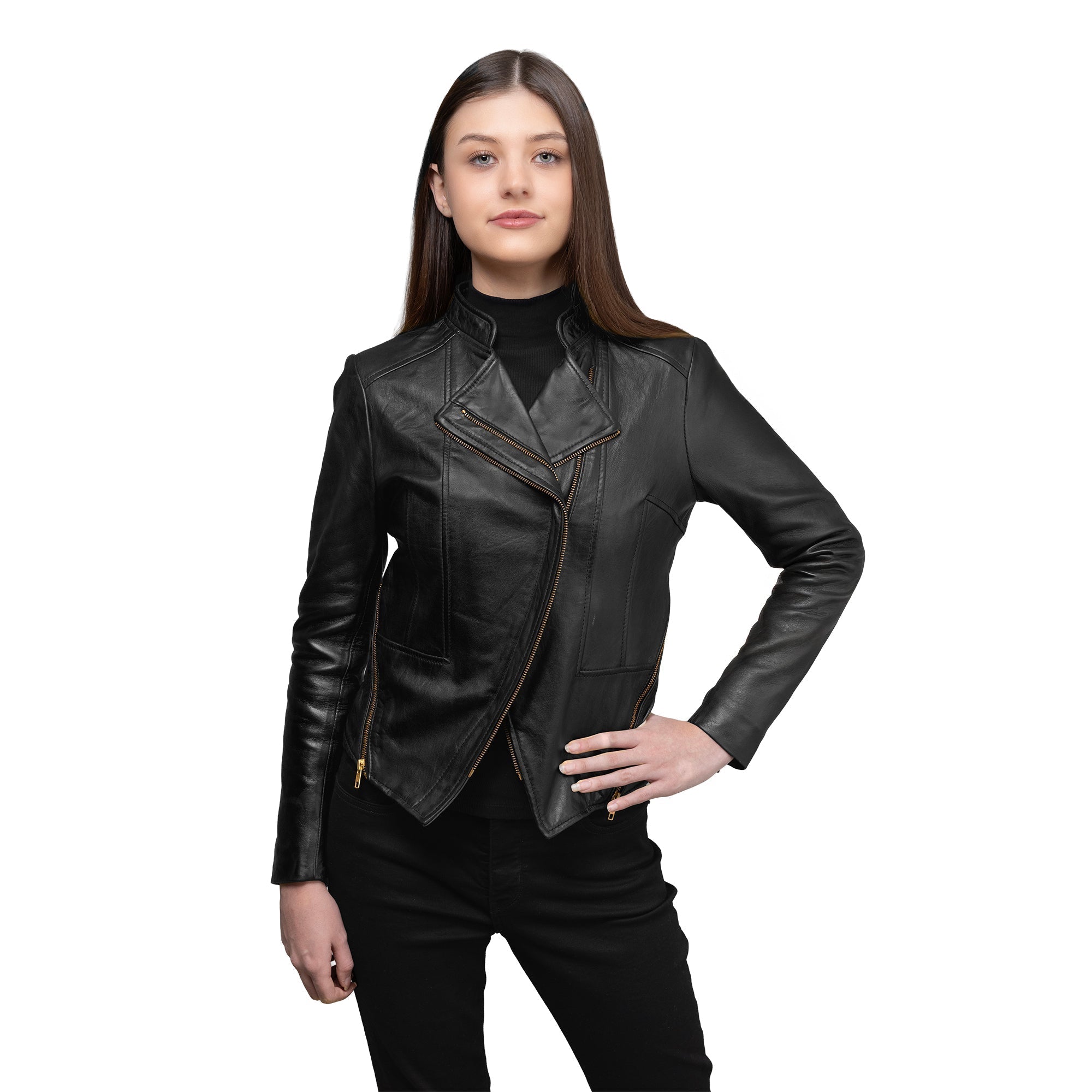 Claire Women's Leather Jacket FMCo NY Black XS