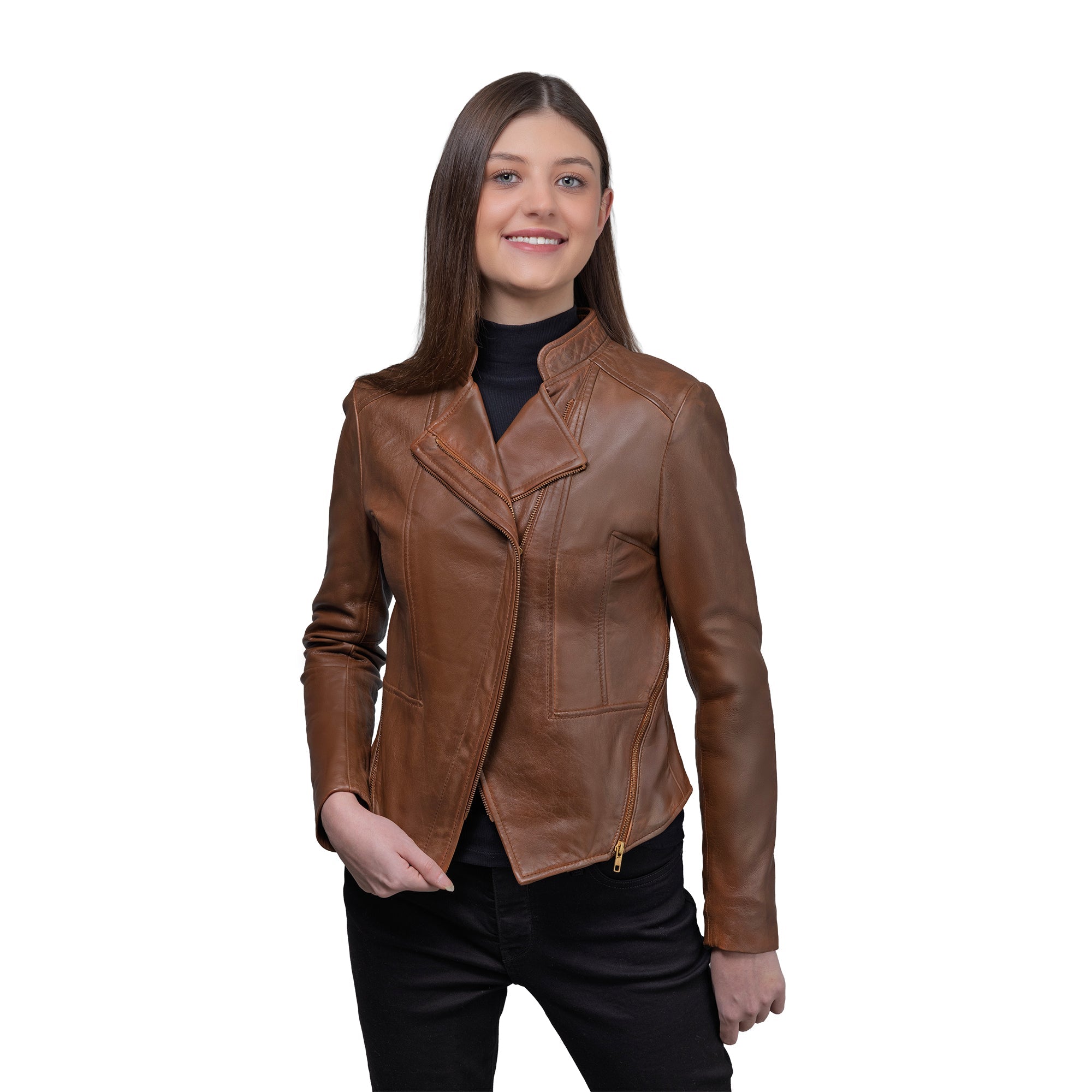 Claire Women's Leather Jacket FMCo NY Whiskey XS