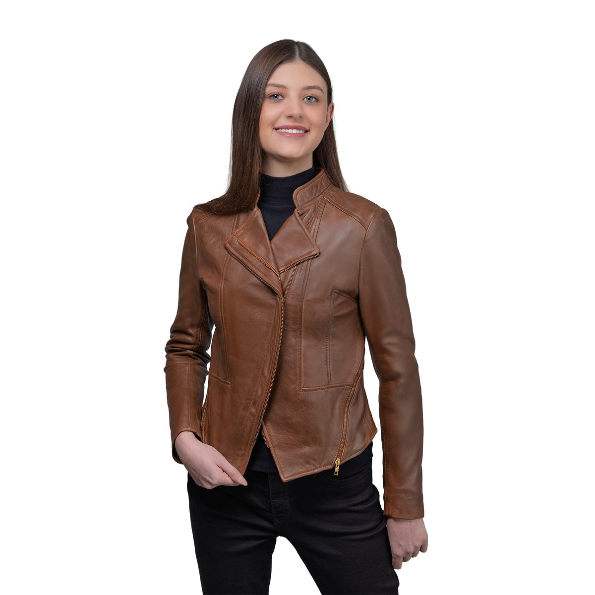 Claire Women's Leather Jacket FMCo NY Whiskey XS