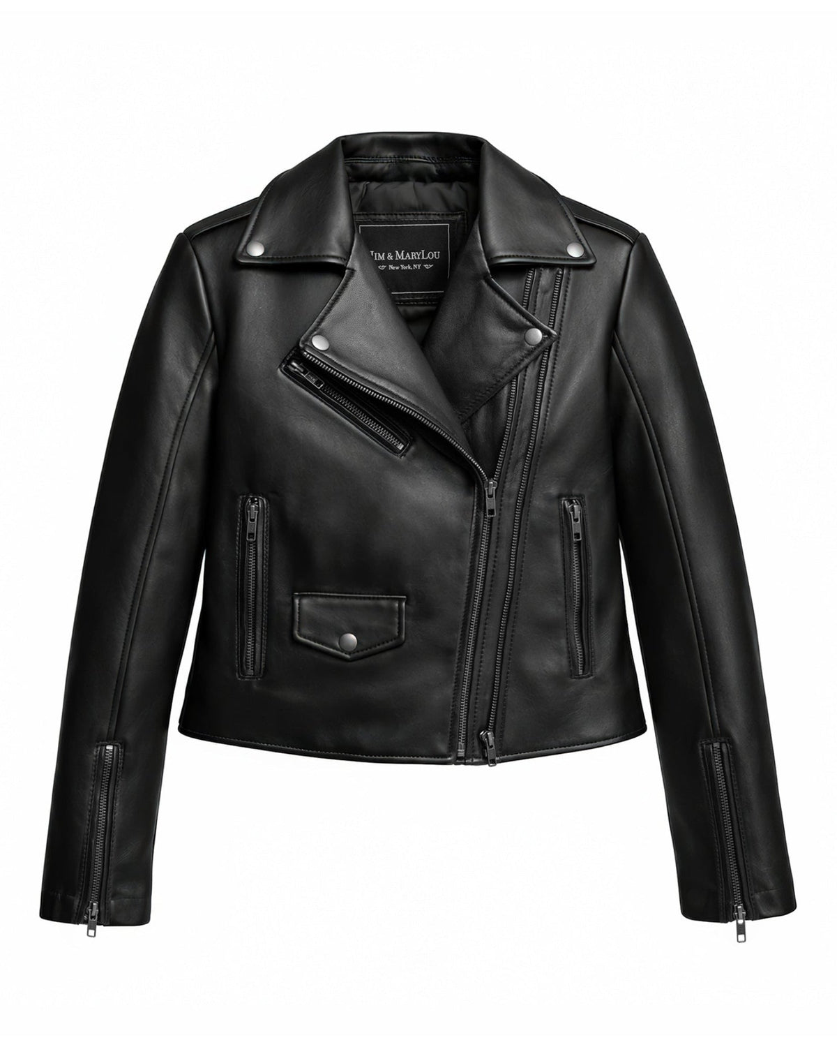 Bethany Women's Asymmetrical Zipper Leather Jacket Jim & Mary Lou Black XS
