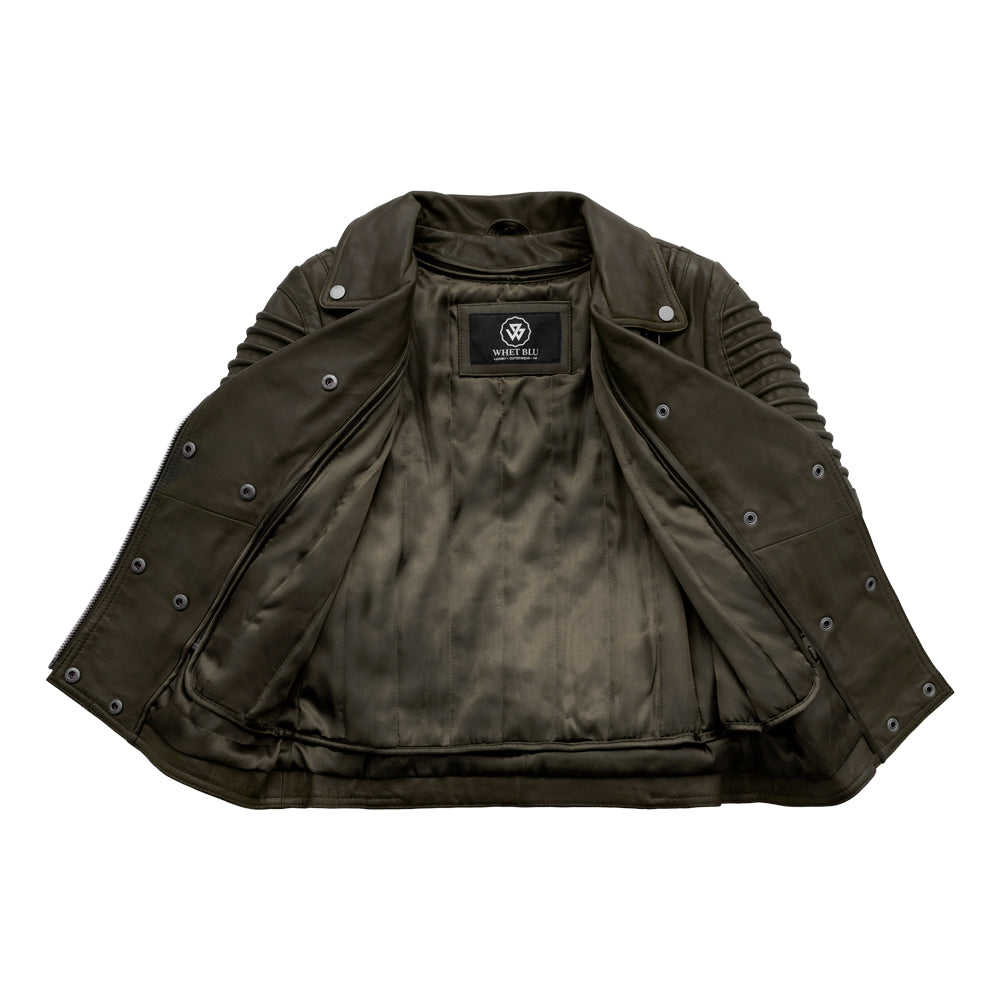 Queens Womens Fashion Leather Jacket Army Green Women's Fashion Moto Leather Jacket Whet Blu NYC