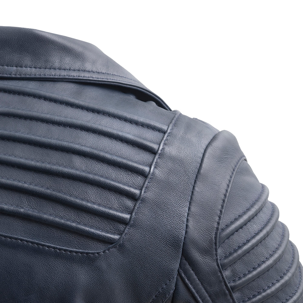 Queens Womens Fashion Leather Jacket Navy Blue Women's Fashion Moto Leather Jacket Whet Blu NYC