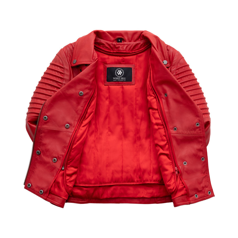 Queens Womens Fashion Leather Jacket Fire Red Women's Fashion Moto Leather Jacket Whet Blu NYC