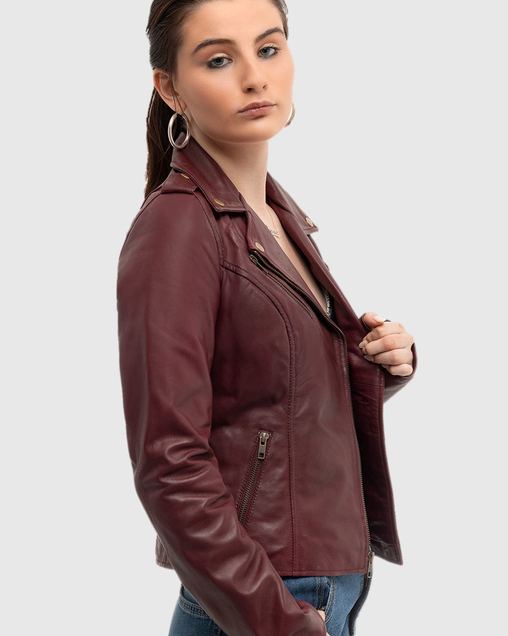 Harper Womens Moto Leather Jacket (Sangria) Women's Leather Jacket Whet Blu NYC