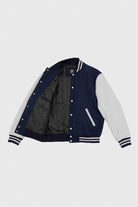 Varsity Navy Blue Wool Body/White Leather Sleeves