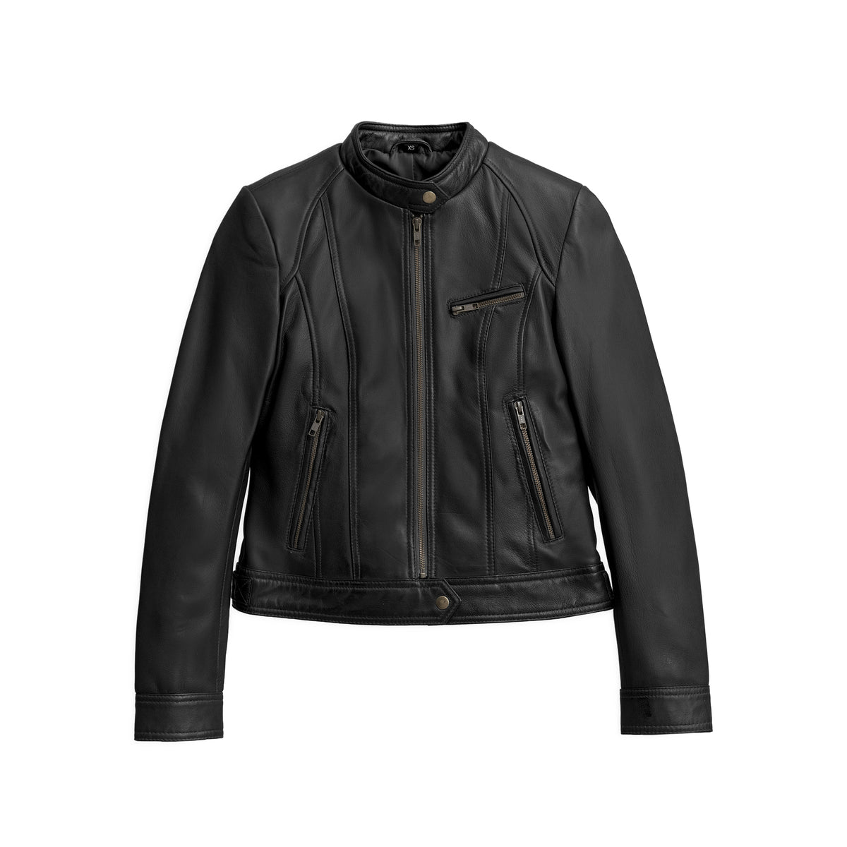 WBL1025SMM Stella Black Racer Style Leather Jacket Product Front FMCo NY