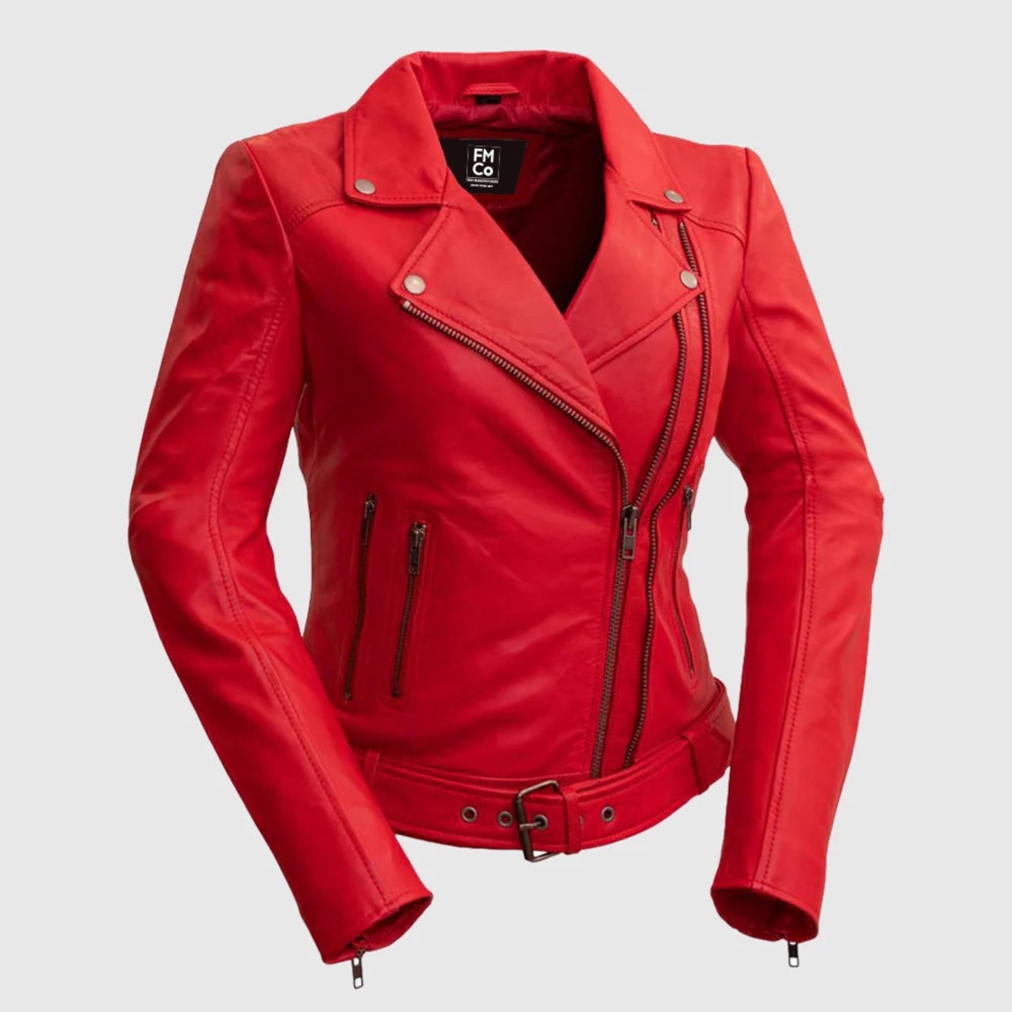 Adeline WBL1384 Fire Red Women's MC Style Leather Jacket Product