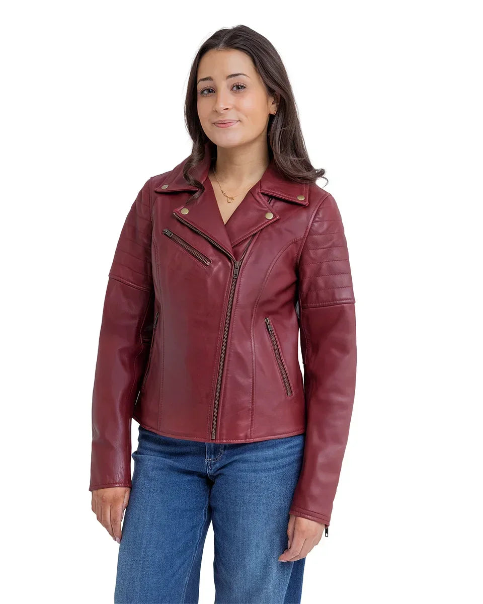 Elizabeth Women's Fashion Moto Leather Jacket FMCo Oxblood XS