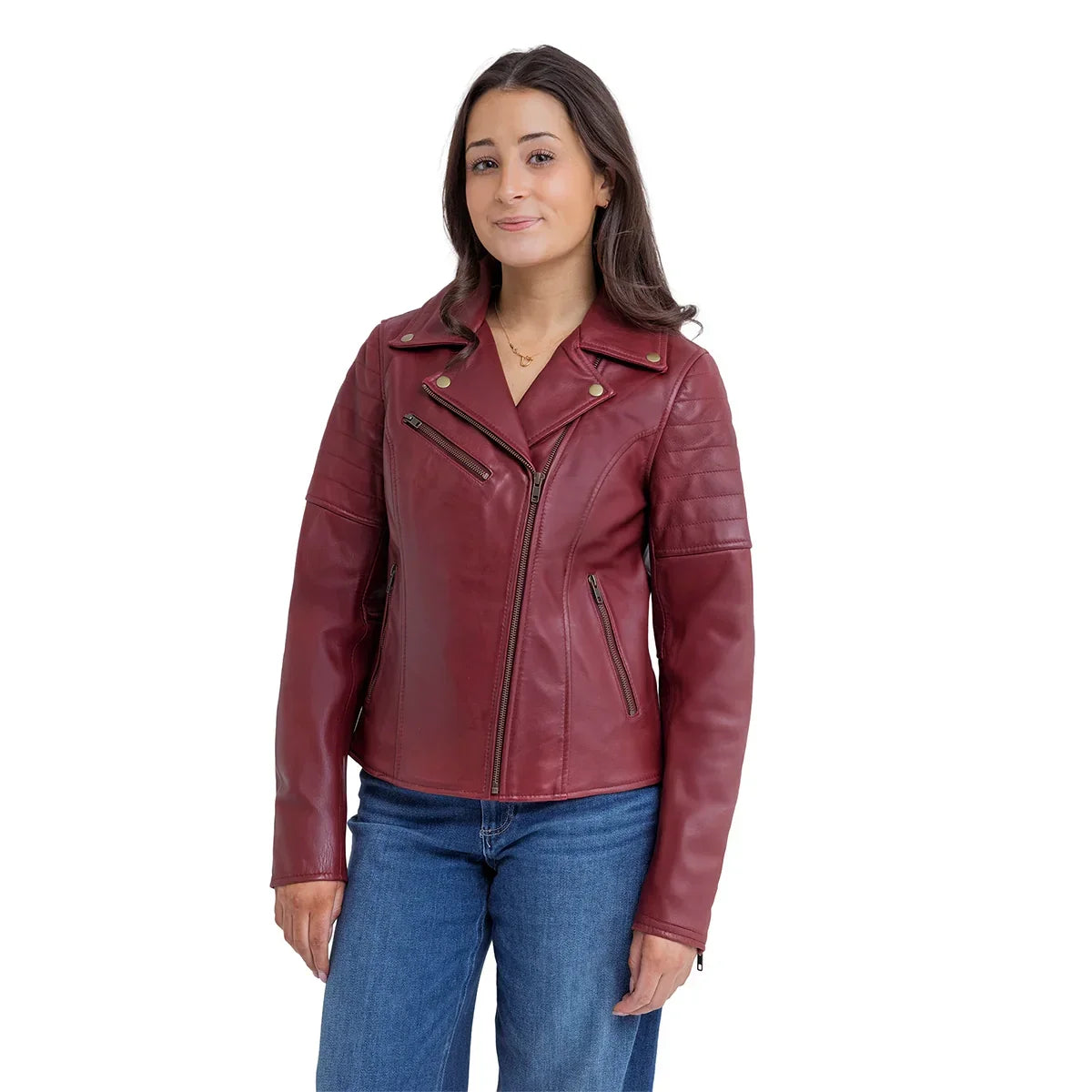 Elizabeth Women's Fashion Moto Leather Jacket FMCo Oxblood XS