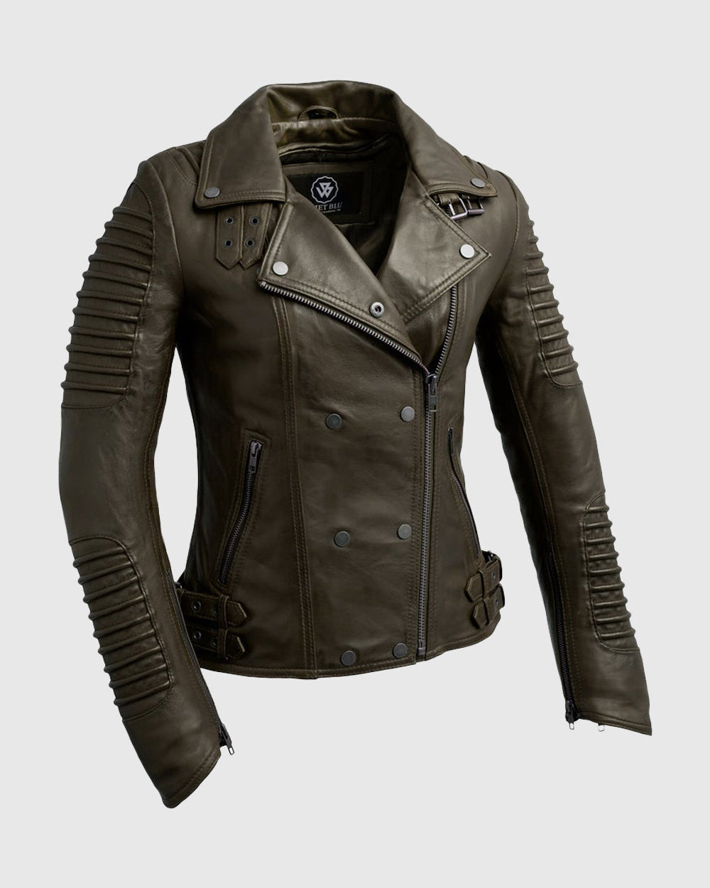 Queens Womens Fashion Leather Jacket Army Green Women's Fashion Moto Leather Jacket Whet Blu NYC