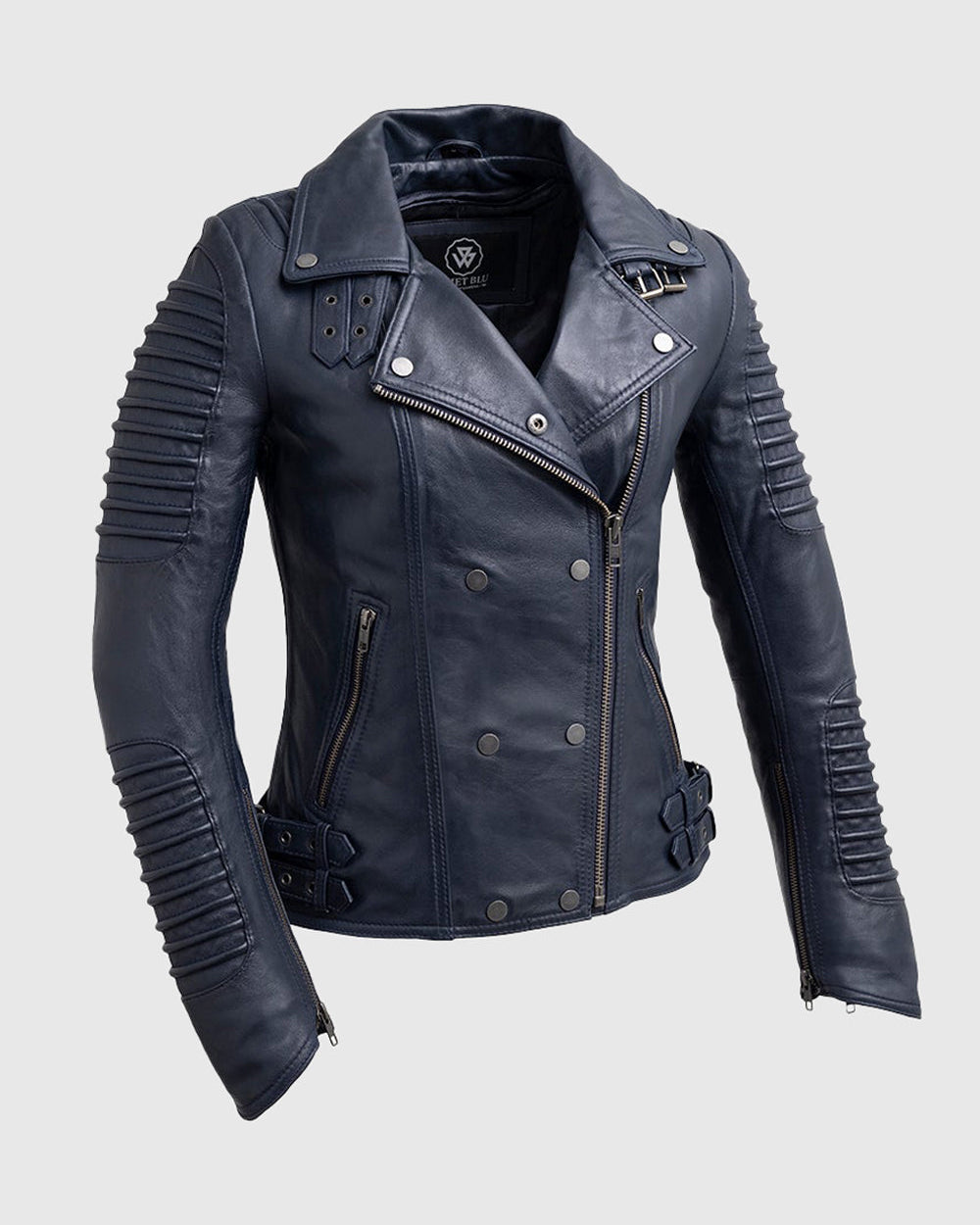 Queens Womens Fashion Leather Jacket Navy Blue Women's Fashion Moto Leather Jacket Whet Blu NYC