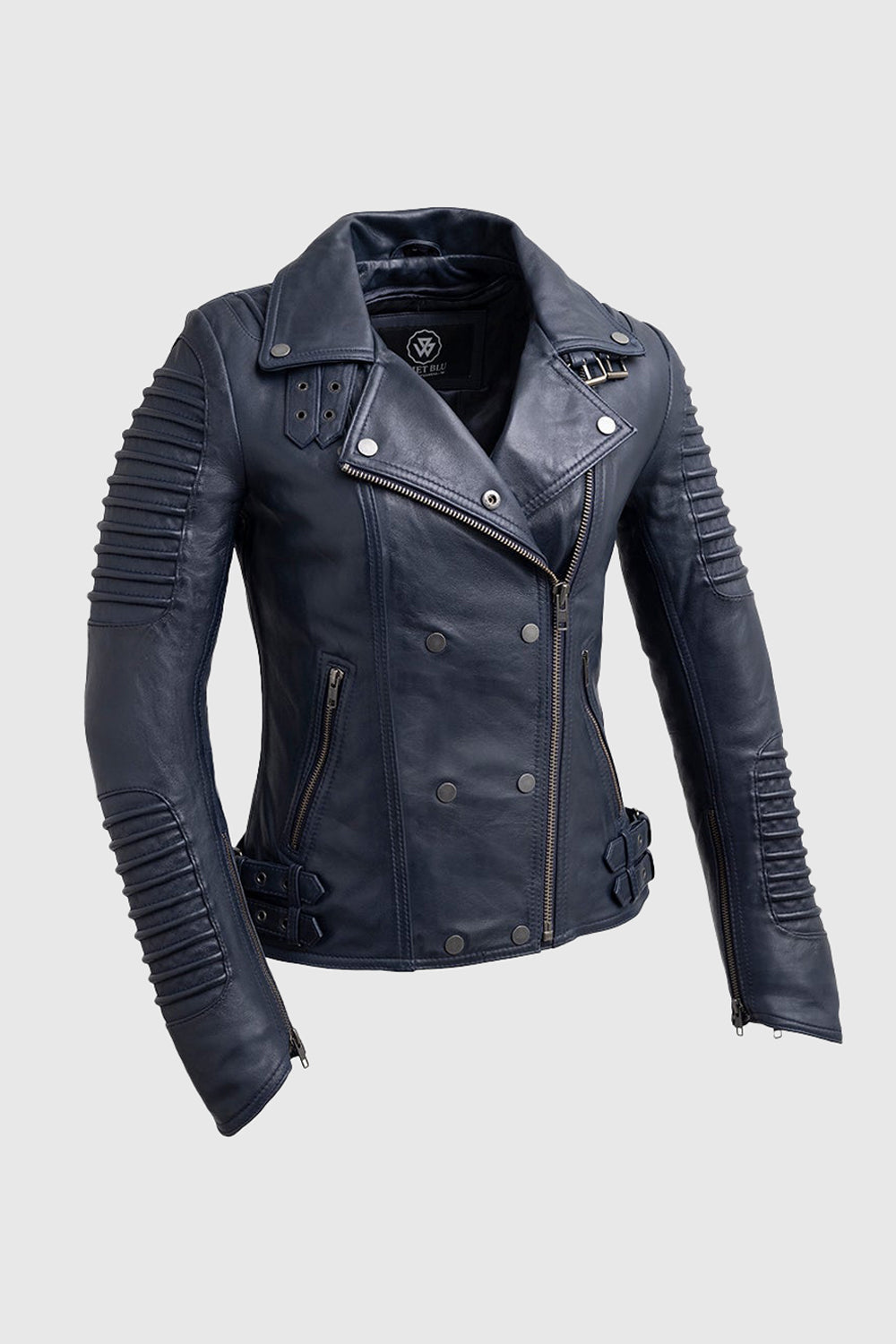 Queens Womens Fashion Leather Jacket Navy Blue Women's Fashion Moto Leather Jacket Whet Blu NYC