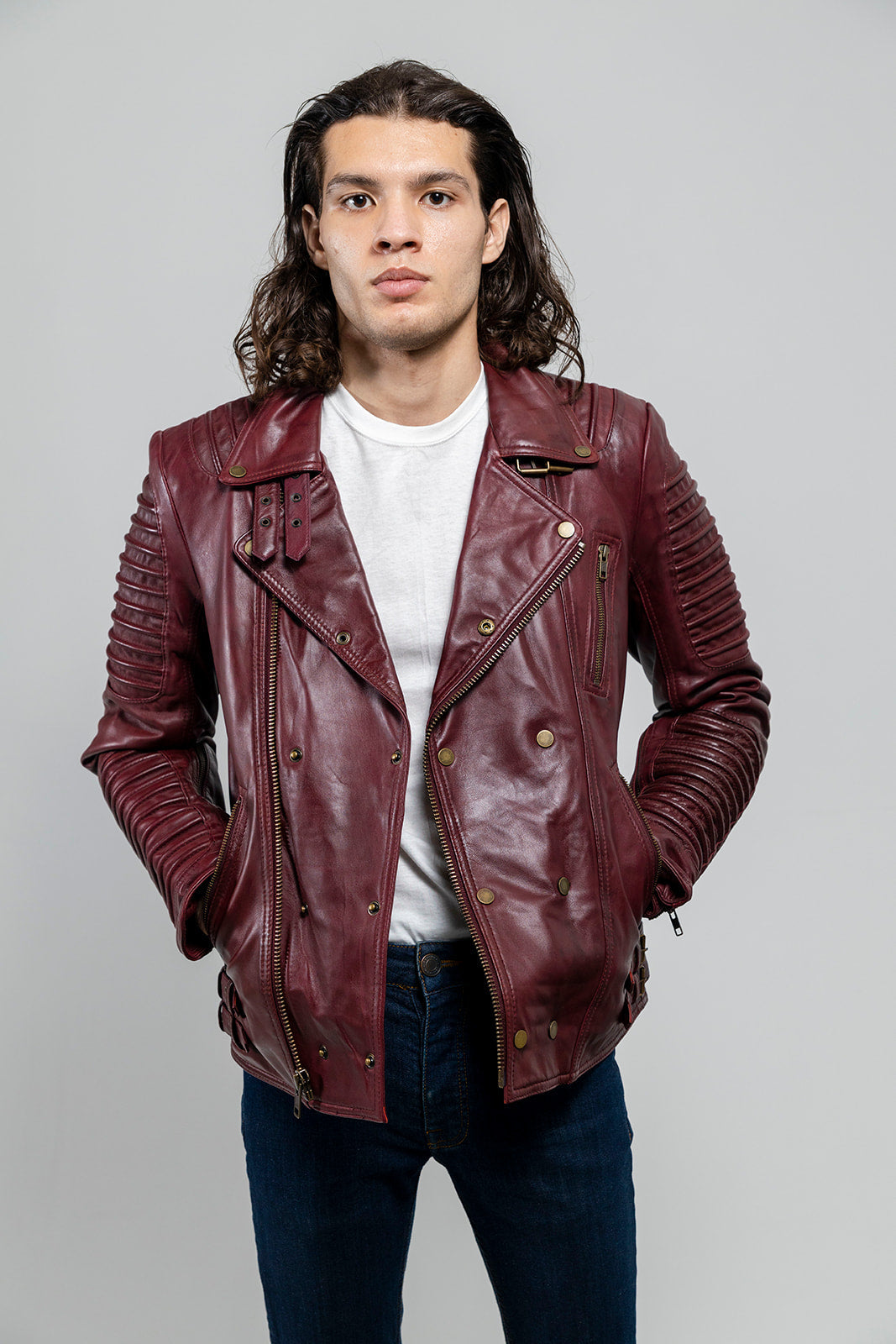 Brooklyn Mens Lambskin Leather Jacket Oxblood Men's Motorcycle style Jacket Whet Blu NYC