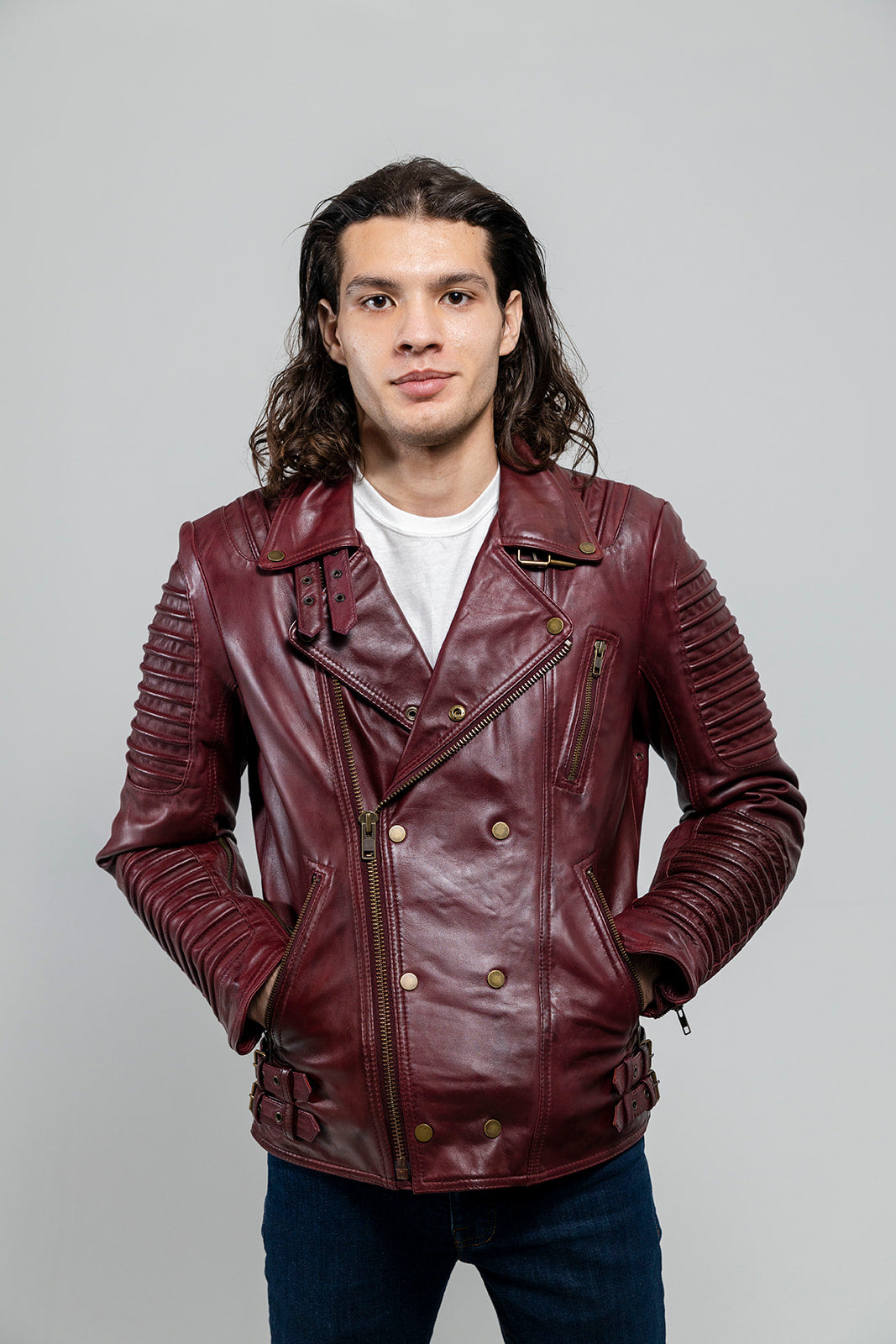 Brooklyn Mens Lambskin Leather Jacket Oxblood Men's Motorcycle style Jacket Whet Blu NYC
