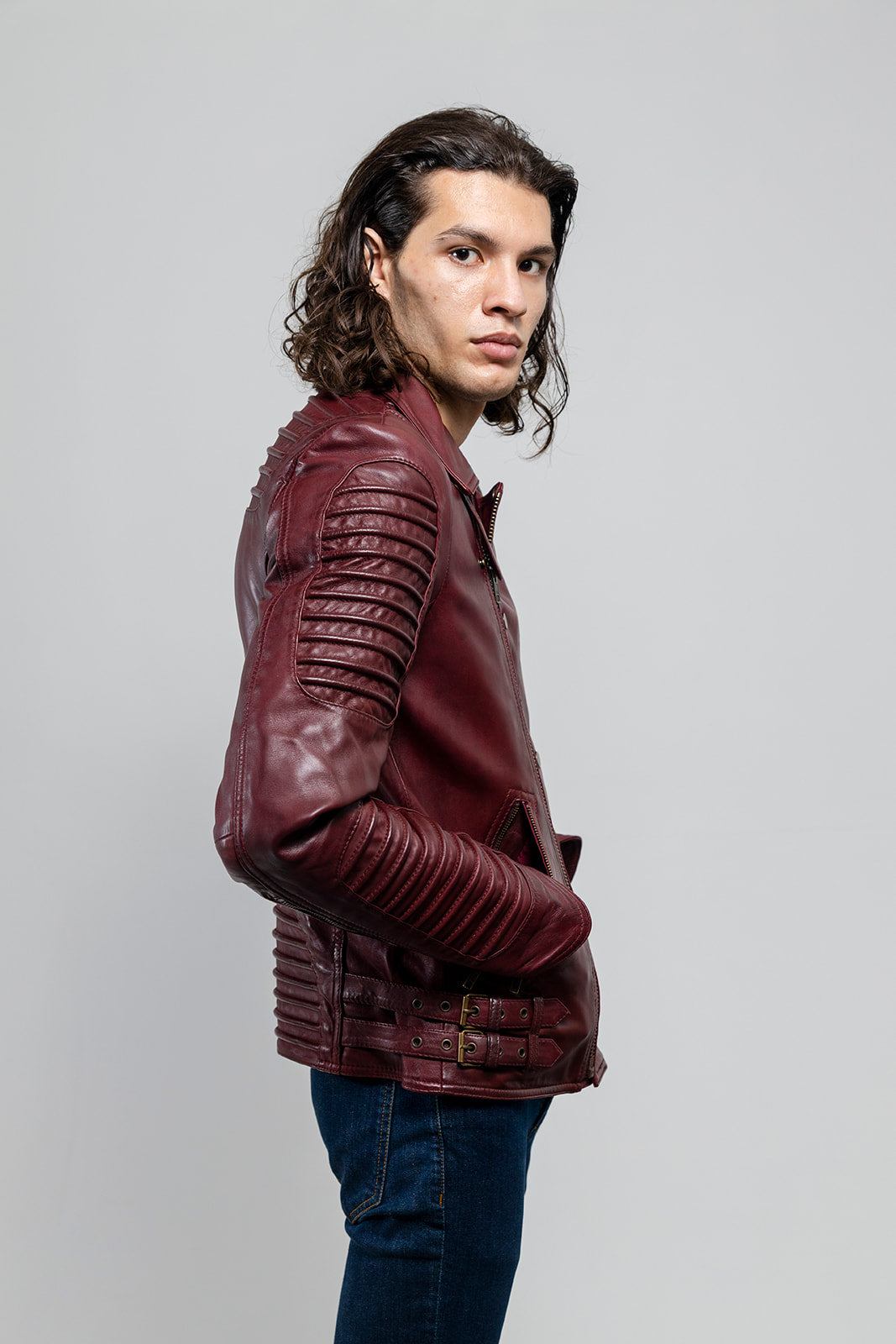 Brooklyn Mens Lambskin Leather Jacket Oxblood Men's Motorcycle style Jacket Whet Blu NYC