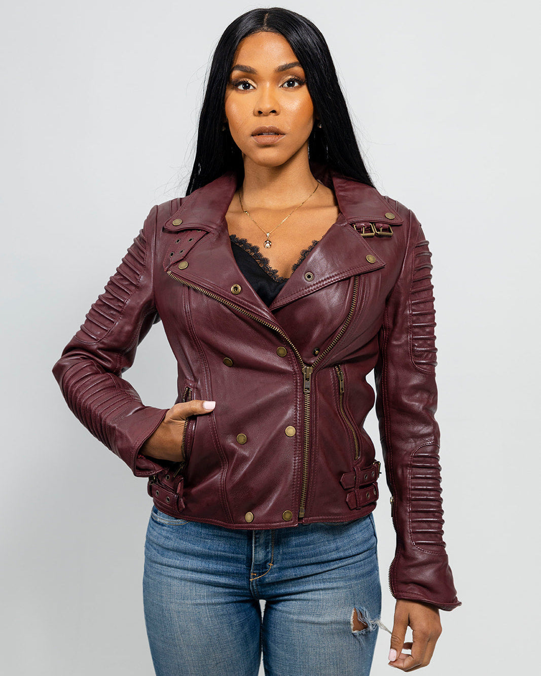 Queens Womens Leather Jacket Oxblood Women's Fashion Moto Leather Jacket Whet Blu NYC