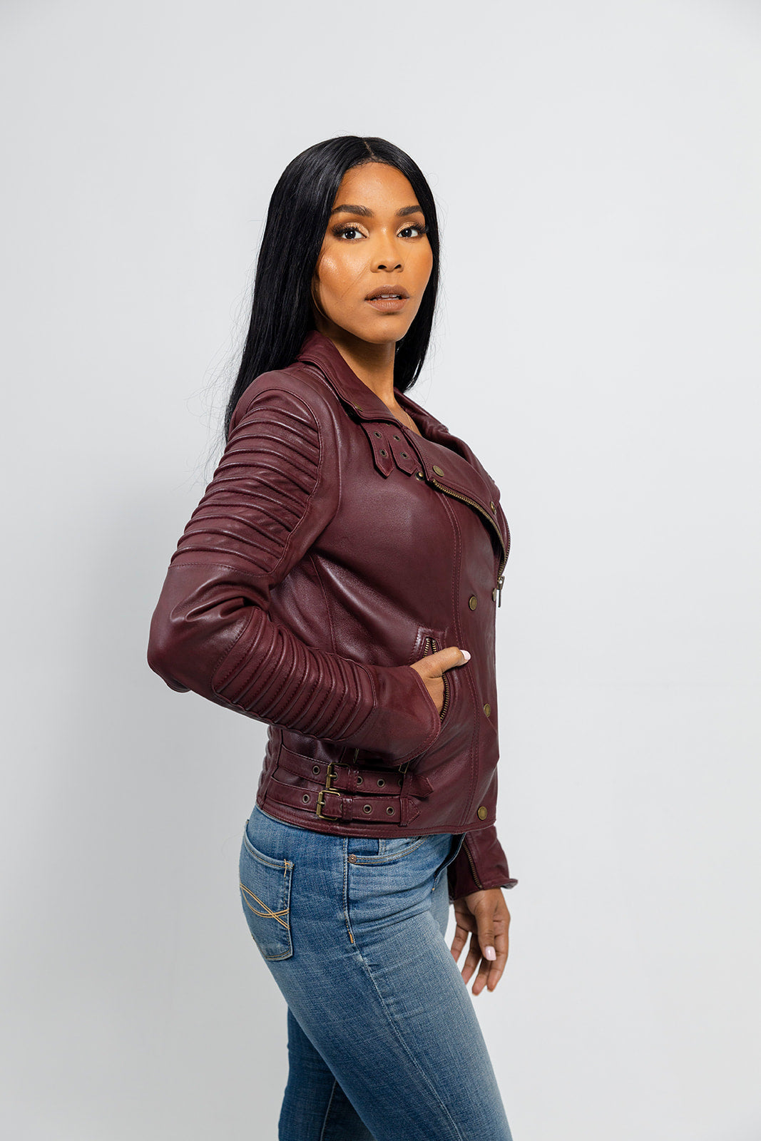 Queens Womens Leather Jacket Oxblood Women's Fashion Moto Leather Jacket Whet Blu NYC