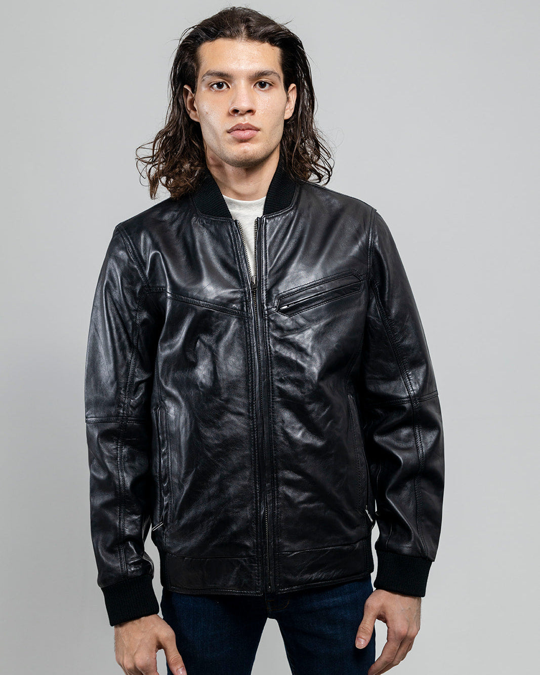 Aviator Mens Bomber Leather Jacket Men's Varsity Bomber Jacker Whet Blu NYC