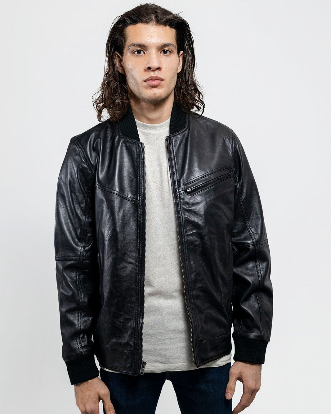 Aviator Mens Bomber Leather Jacket Men's Varsity Bomber Jacker Whet Blu NYC