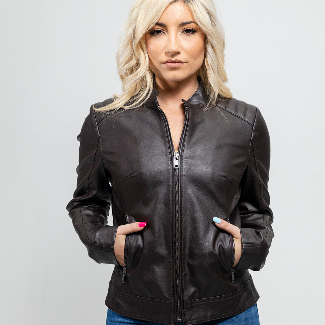 Beverly Women's Vegan Faux Leather/Perforated Jacket Brown Women's Vegan Faux Leather Jacket Whet Blu NYC