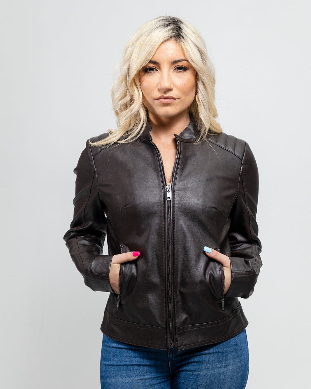 Beverly Women's Vegan Faux Leather/Perforated Jacket Brown Women's Vegan Faux Leather Jacket Whet Blu NYC