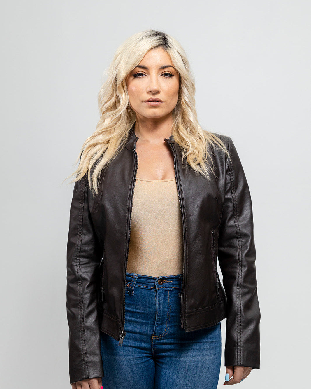 Beverly Women's Vegan Faux Leather/Perforated Jacket Women's Vegan Faux Leather Jacket Whet Blu NYC