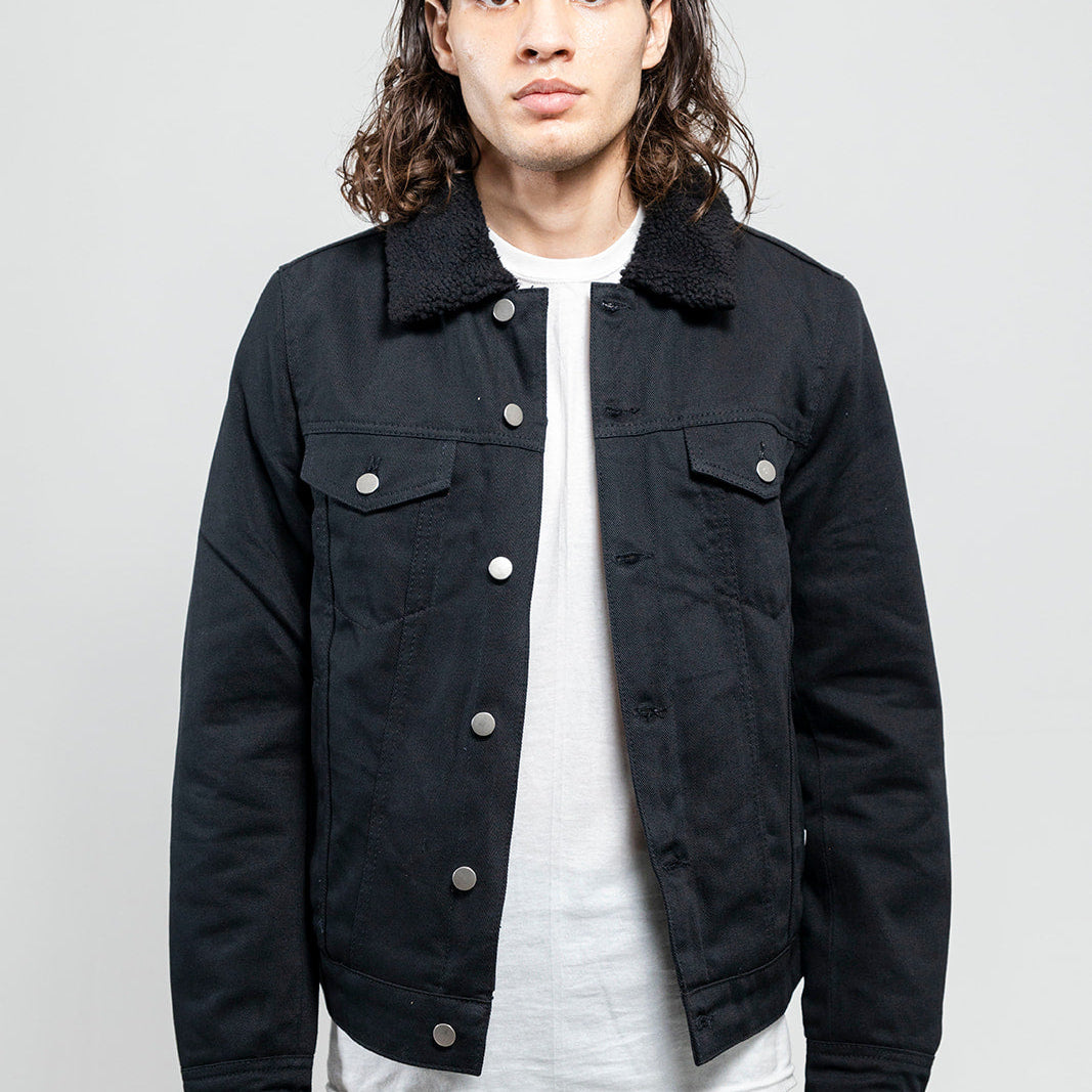 Cain Mens Faux Shearling Twill Jacket Men's Vegan Faux Twill Jacket Whet Blu NYC