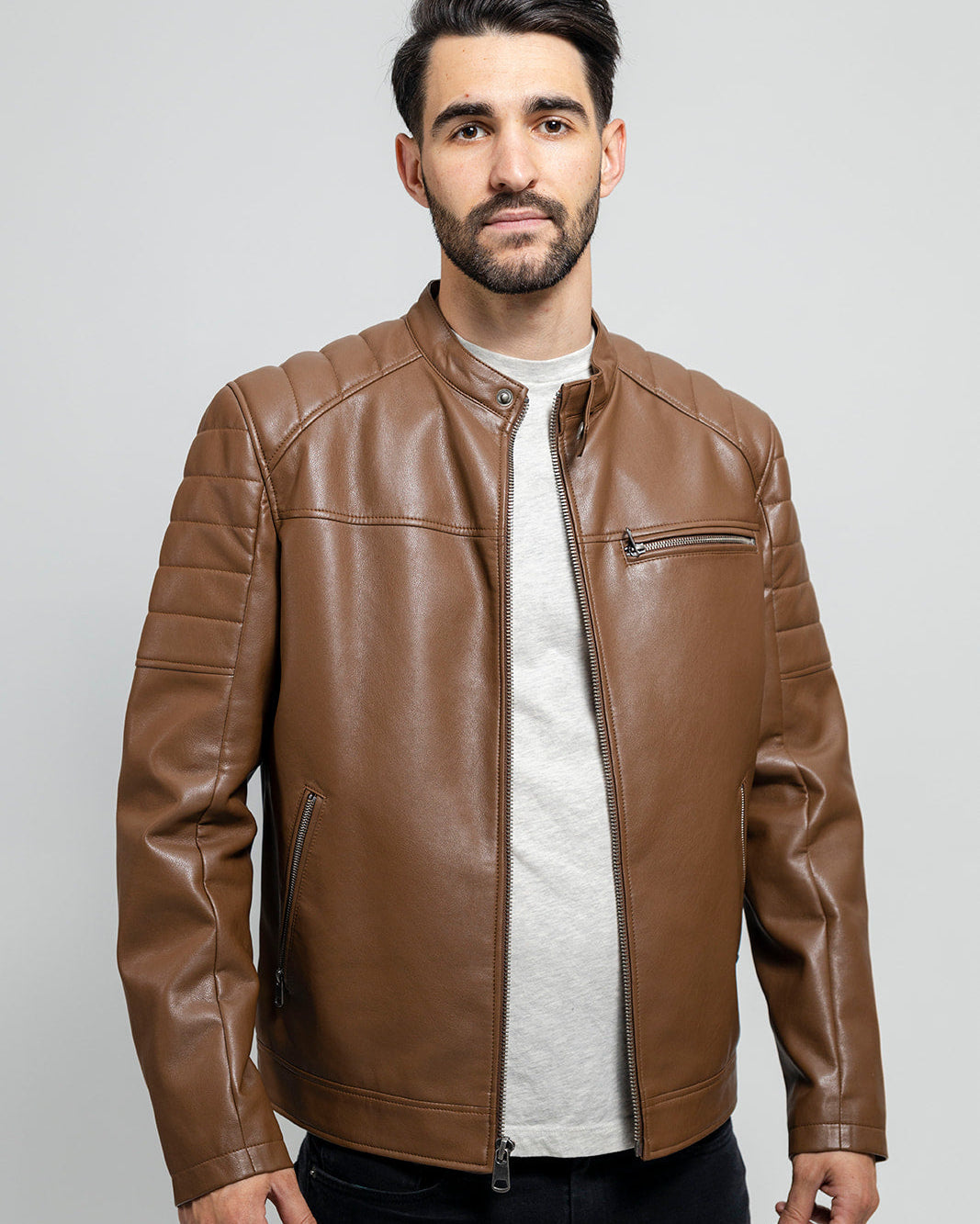 Dustin Men's Vegan Faux Leather Jacket Dark Camel Men's Vegan Faux Leather jacket Whet Blu NYC