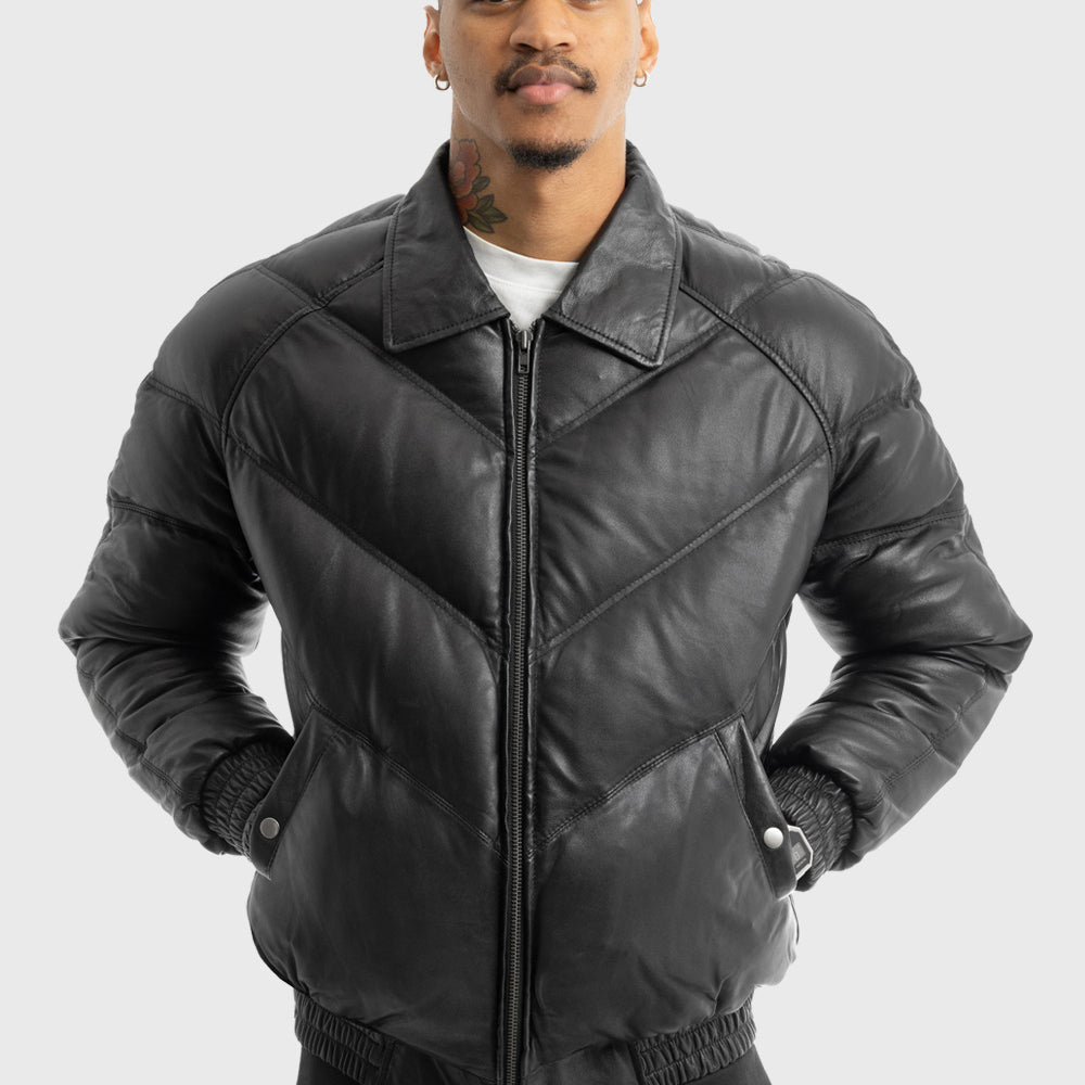 Ezra Mens Puffer Leather Jacket Men's Leather Puffer Jacket Whet Blu NYC