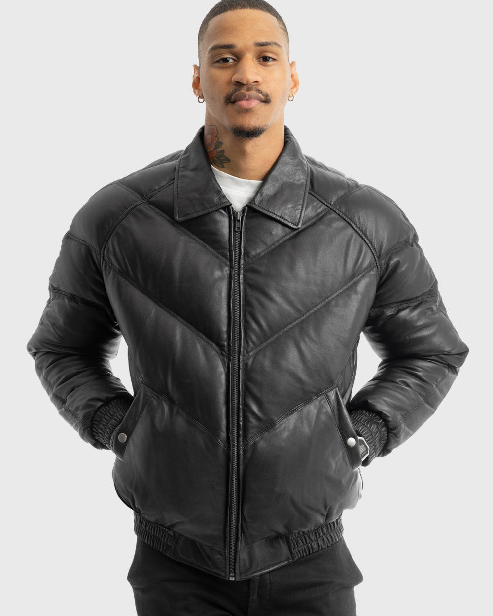 Ezra Mens Puffer Leather Jacket Men's Leather Puffer Jacket Whet Blu NYC