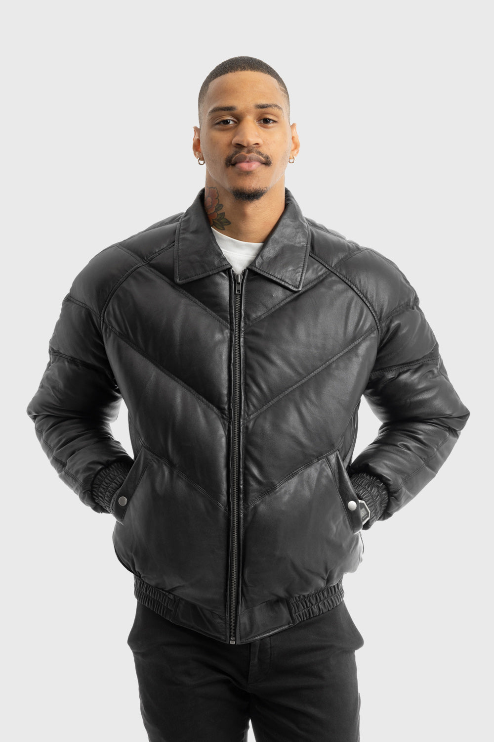 Ezra Mens Puffer Leather Jacket Men's Leather Puffer Jacket Whet Blu NYC