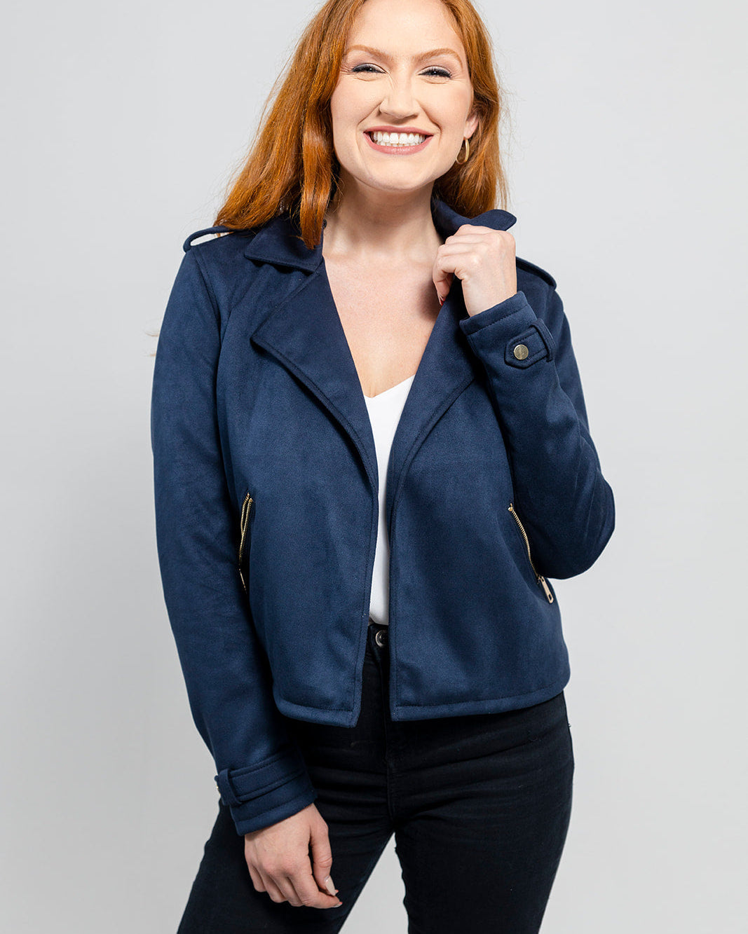 Megan Women's Vegan Faux Leather Jacket Navy Blue Women's Vegan Faux Leather Jacket Whet Blu NYC
