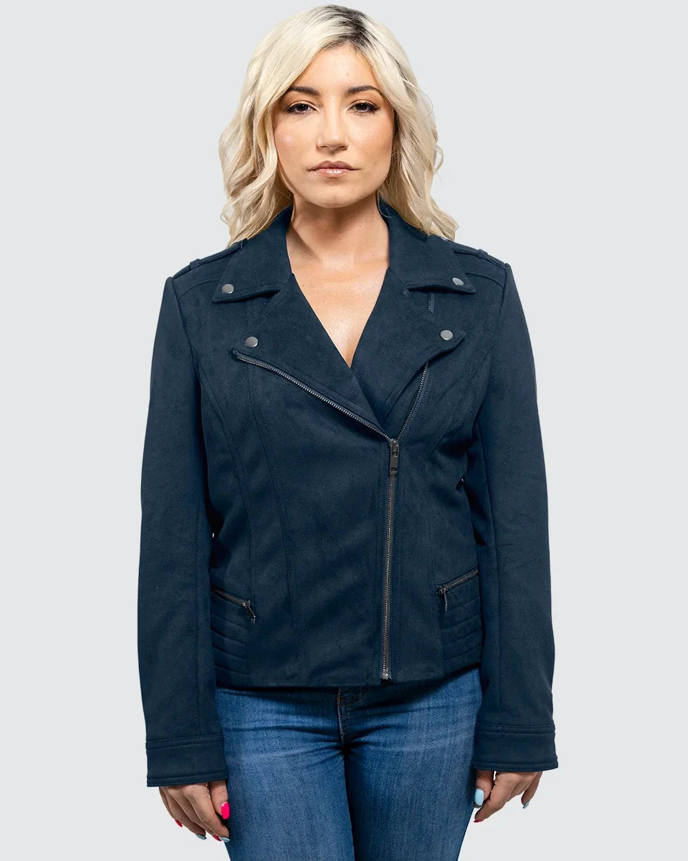 Molly Women's Vegan Faux Leather Jacket (Navy Blue) Navy Blue Women's Vegan Faux Leather Jacket Whet Blu NYC