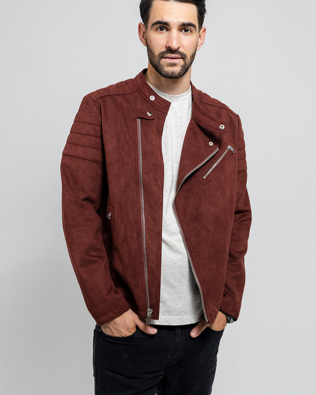 Payton Men's Vegan Faux Suede Jacket Maroon Men's Vegan Faux Leather jacket Whet Blu NYC