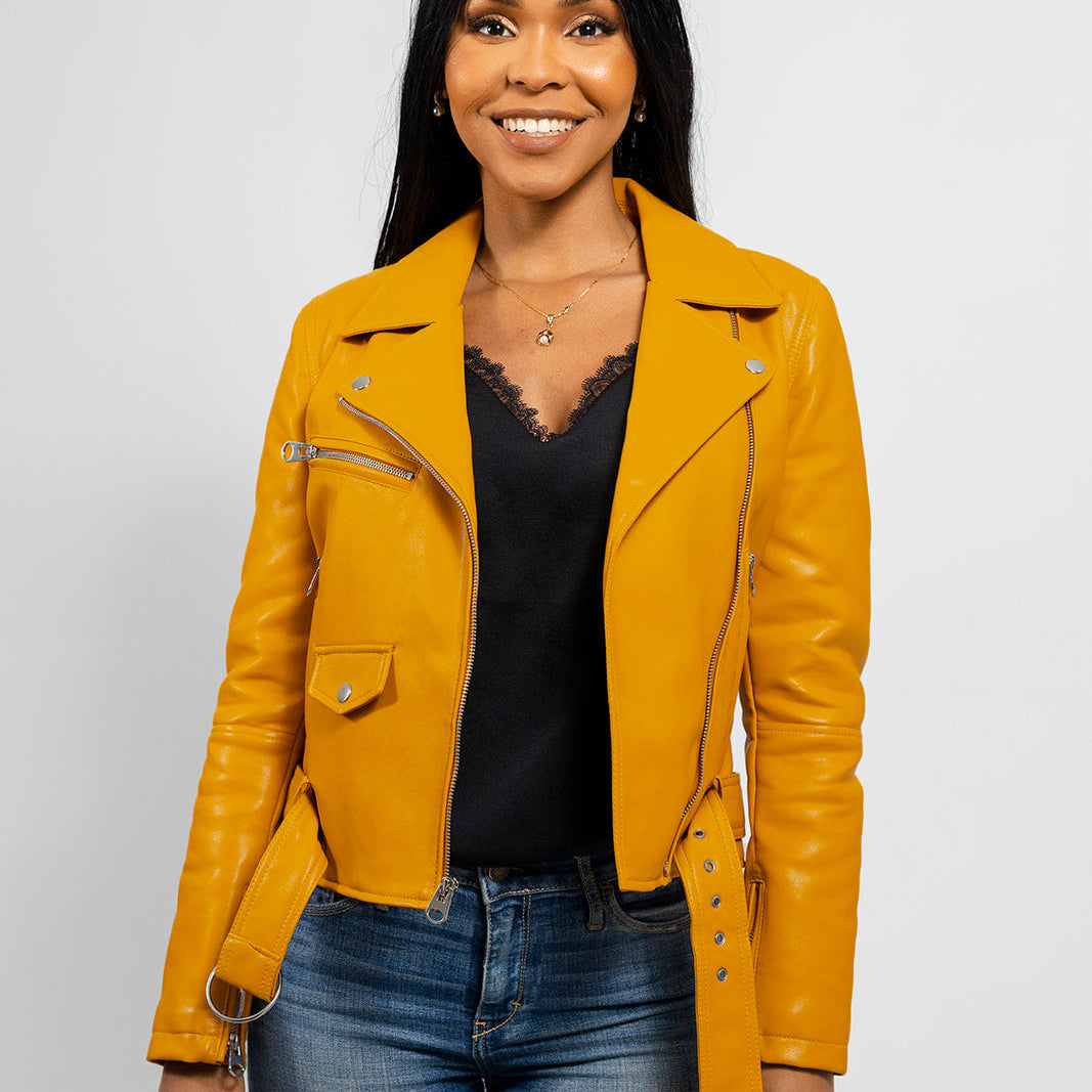 Remy - Women's Vegan Faux Leather Jacket (Mustard) Women's Vegan Faux Leather Jacket Whet Blu NYC
