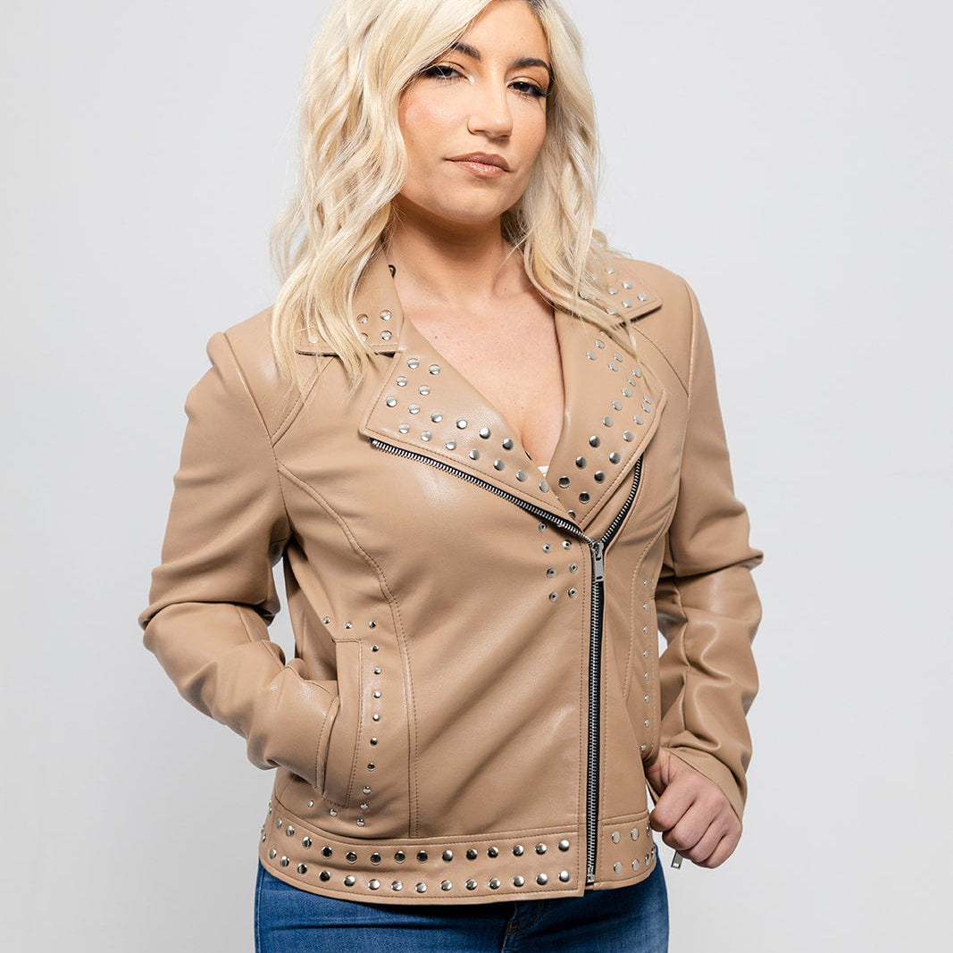 Sandy Women's Vegan Faux Leather Jacket (Beige) Beige Women's Vegan Faux Leather Jacket Whet Blu NYC