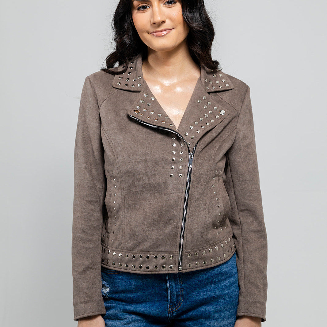 Sandy Women's Vegan Faux Leather Jacket (Gray) Gray Women's Vegan Faux Leather Jacket Whet Blu NYC