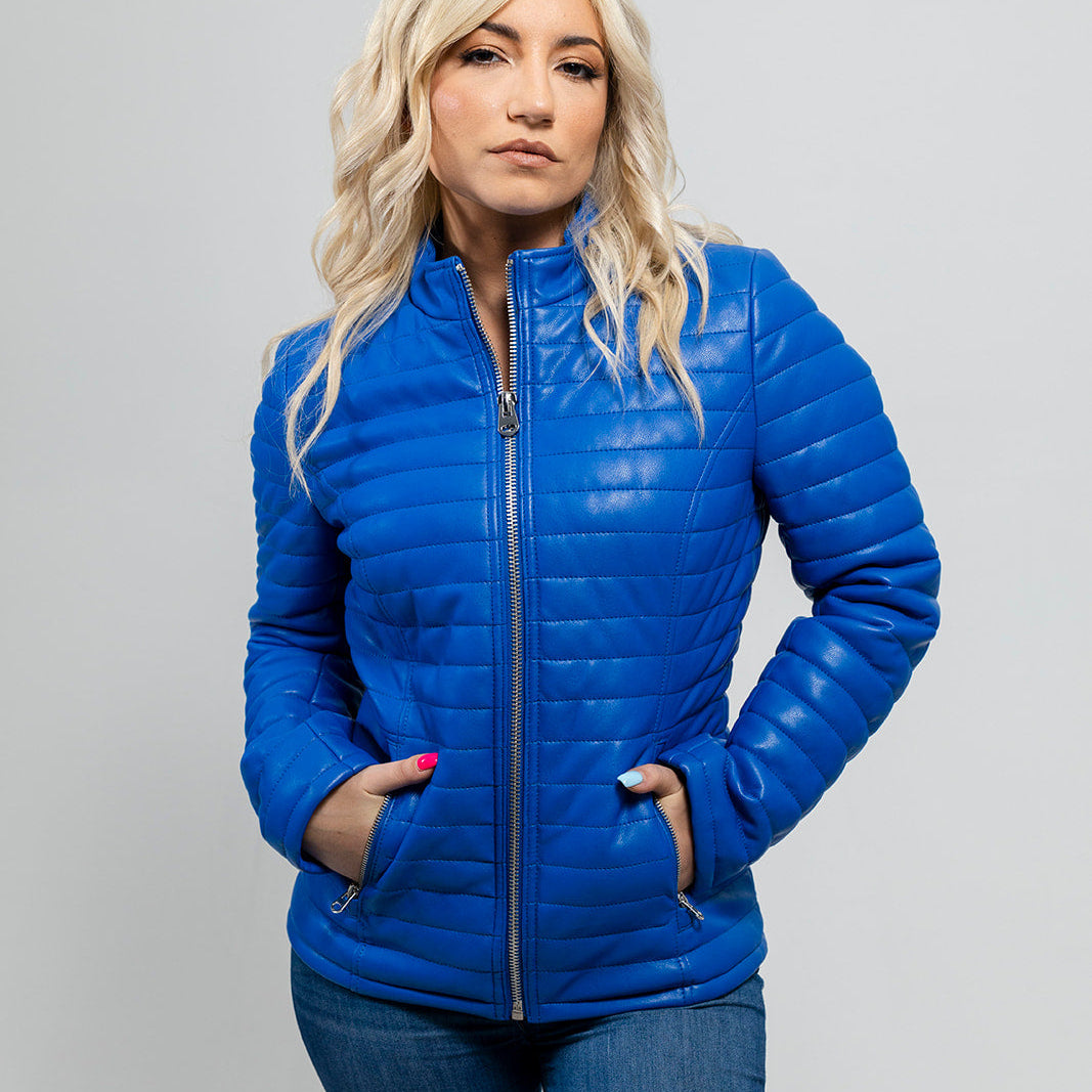 Skylar Women's Vegan Faux Leather Jacket Blue Women's Vegan Faux Leather Jacket Whet Blu NYC