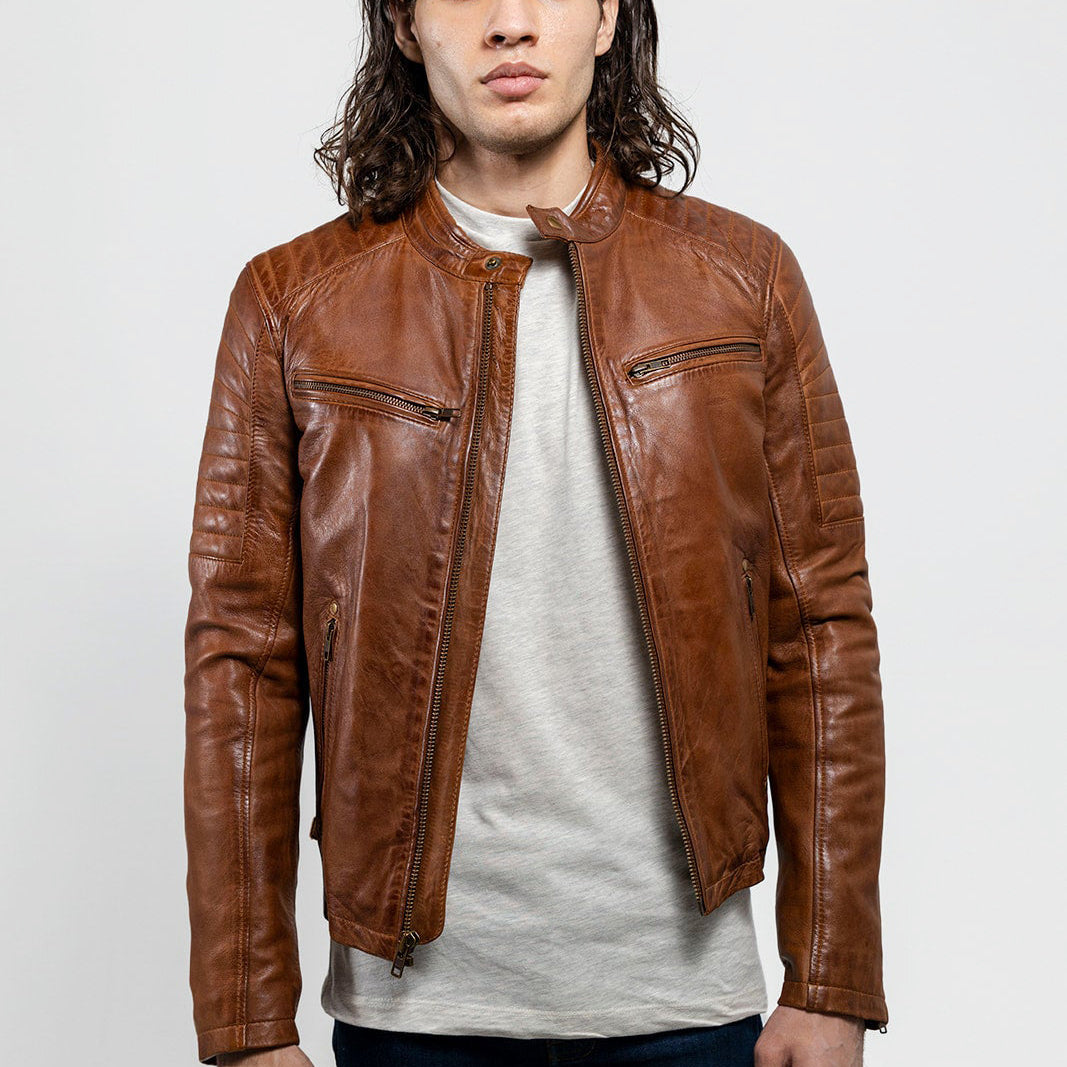 Zack Men's Fashion Leather Jacket Men's Leather Jacket FMCo NY S Autumn Brown
