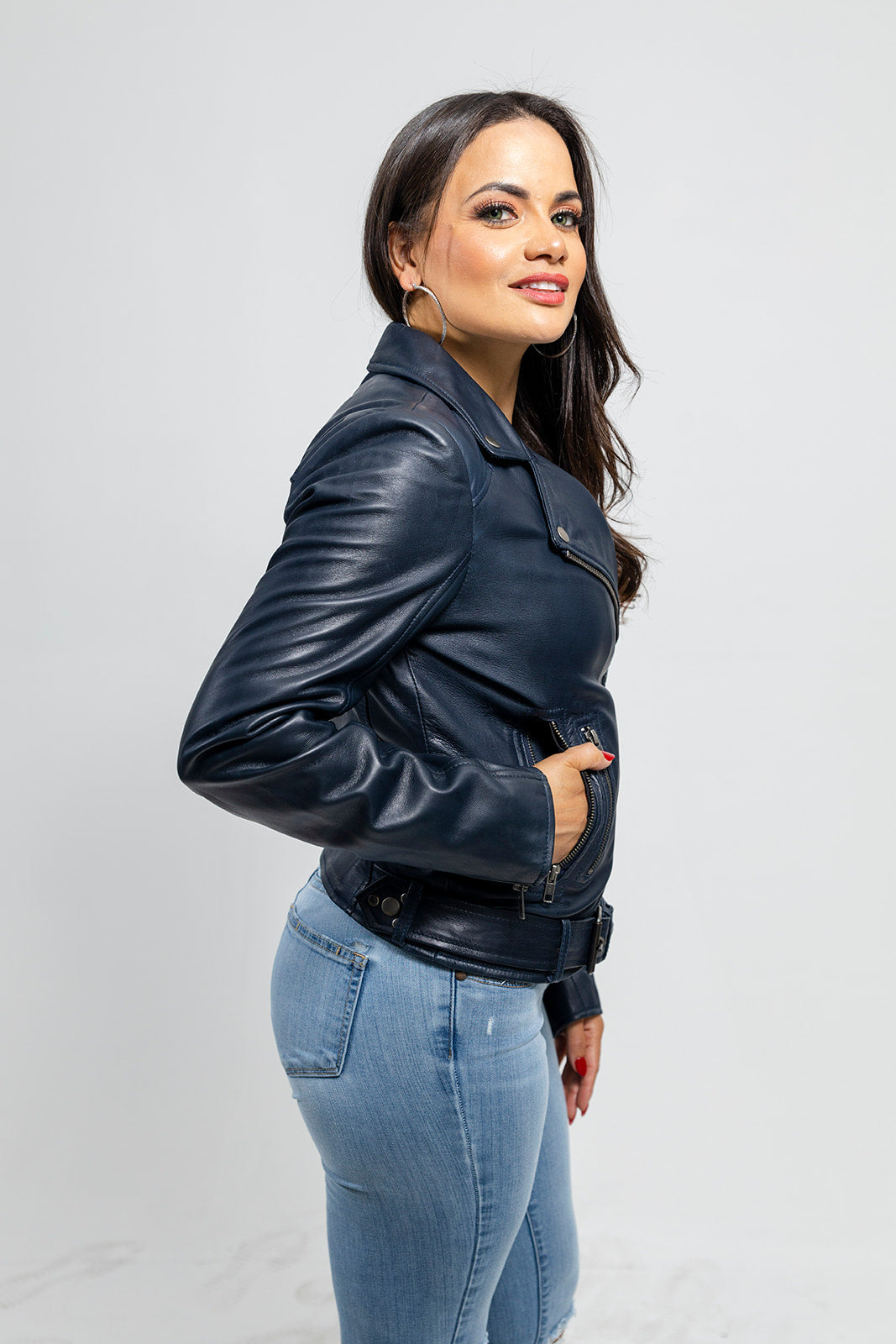 Chloe womens Fashion Leather Jacket Navy Blue Women's Leather Jacket Whet Blu NYC