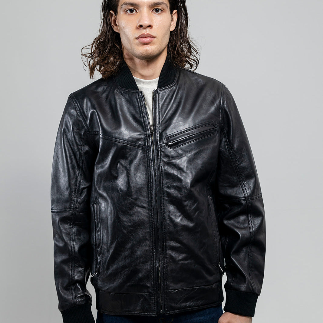 Aviator Mens Bomber Leather Jacket Men's Varsity Bomber Jacker Whet Blu NYC