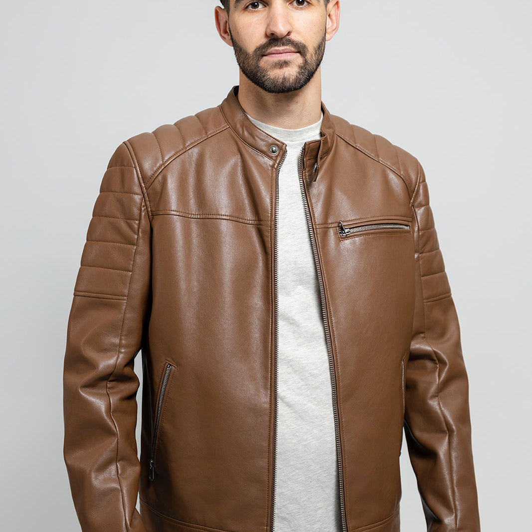 Dustin Men's Vegan Faux Leather Jacket Dark Camel Men's Vegan Faux Leather jacket Whet Blu NYC
