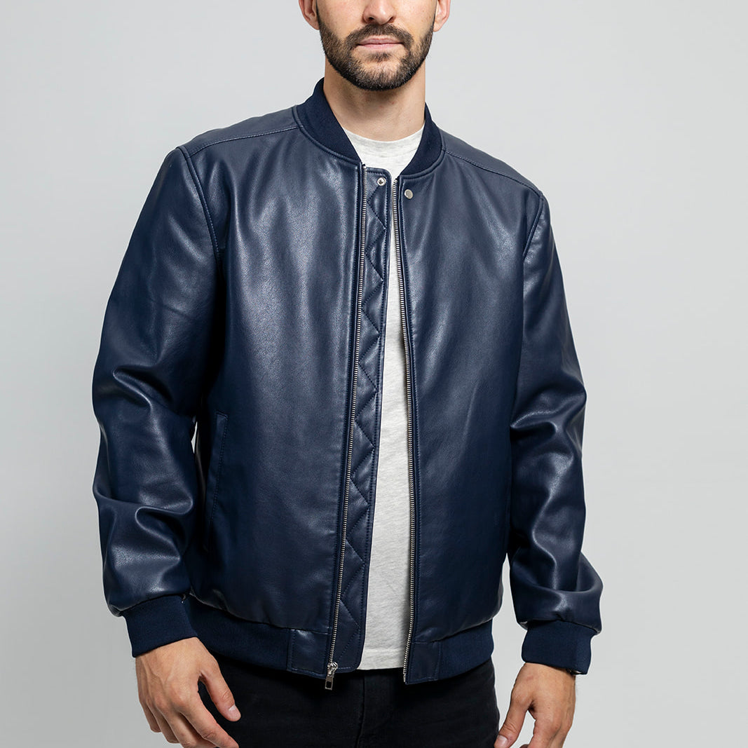 Justin Men's Vegan Faux Leather Jacket Navy Men's Vegan Faux Leather jacket Whet Blu NYC