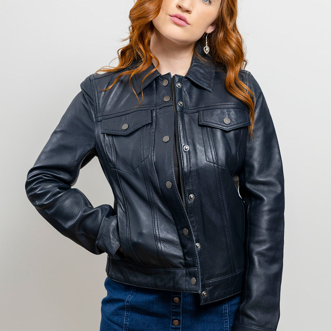 Madison Womens Fashion Leather Jacket Blue Women's Leather Jacket Whet Blu NYC