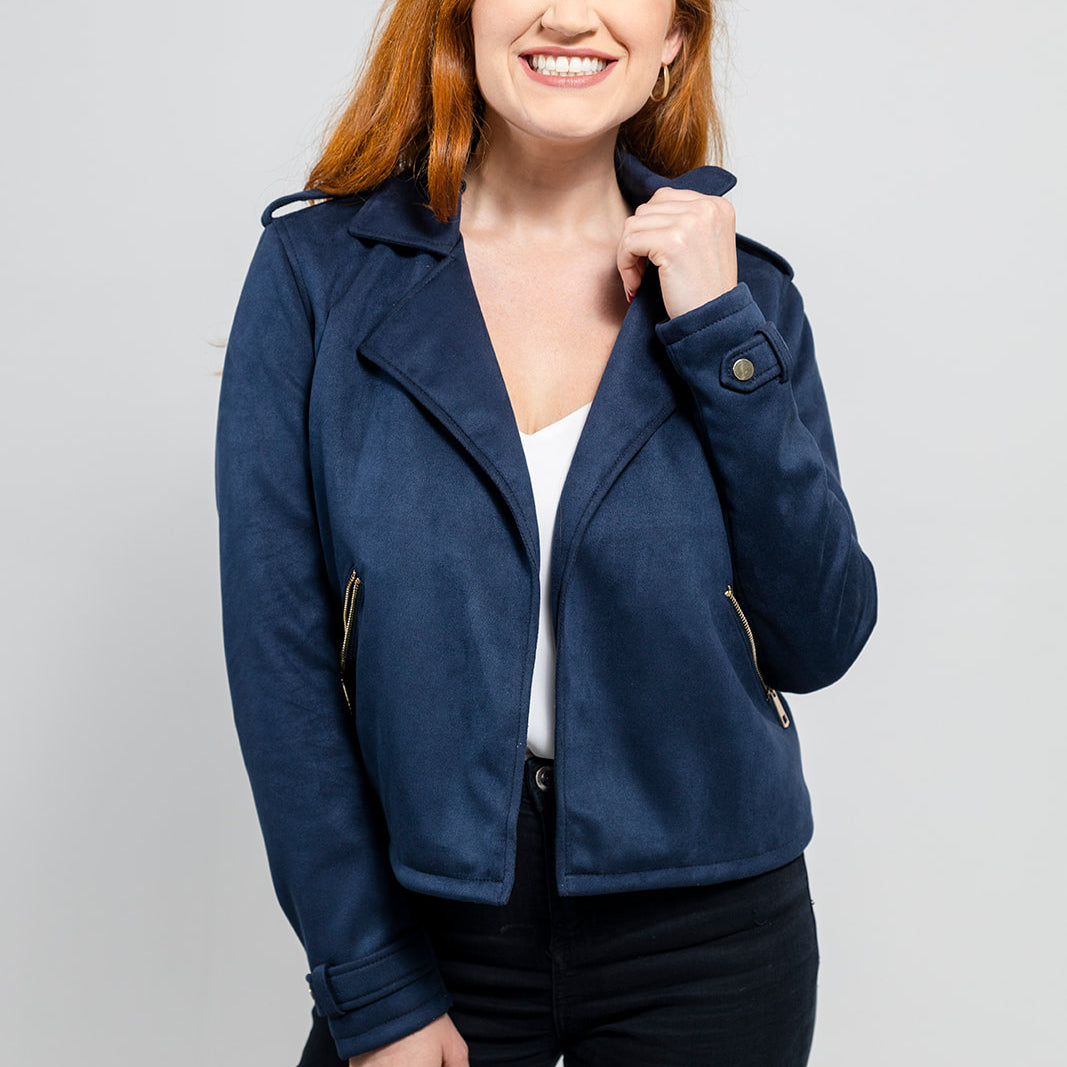 Megan Women's Vegan Faux Leather Jacket Navy Blue Women's Vegan Faux Leather Jacket Whet Blu NYC