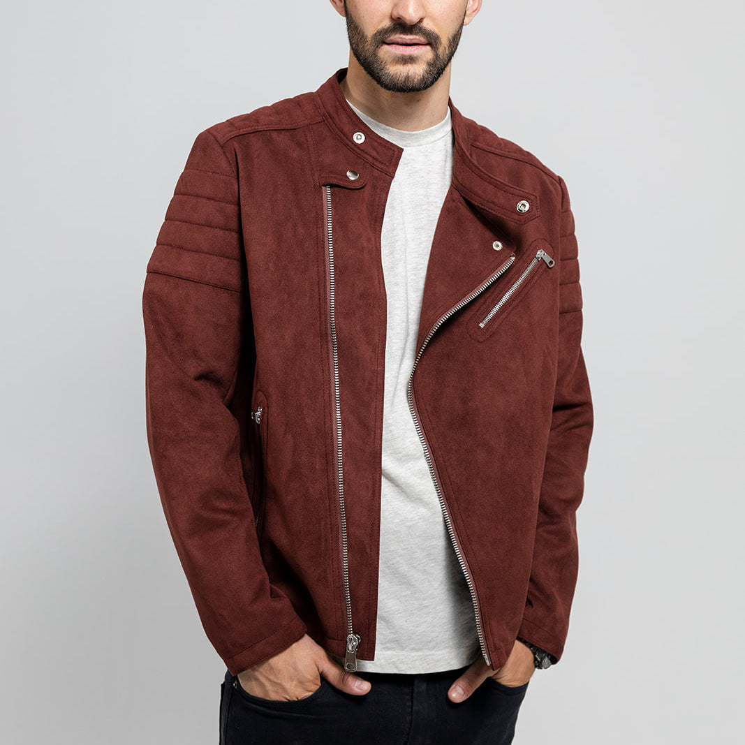 Payton Men's Vegan Faux Suede Jacket Maroon Men's Vegan Faux Leather jacket Whet Blu NYC