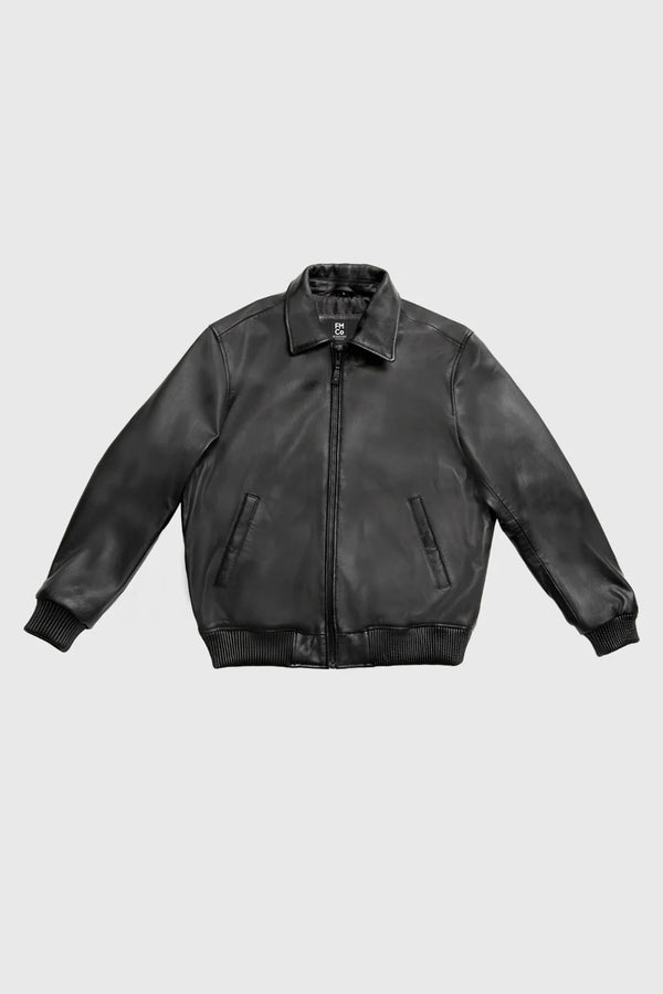 Boulder Ridge Black Genuine Leather Full Zip Lined Collared